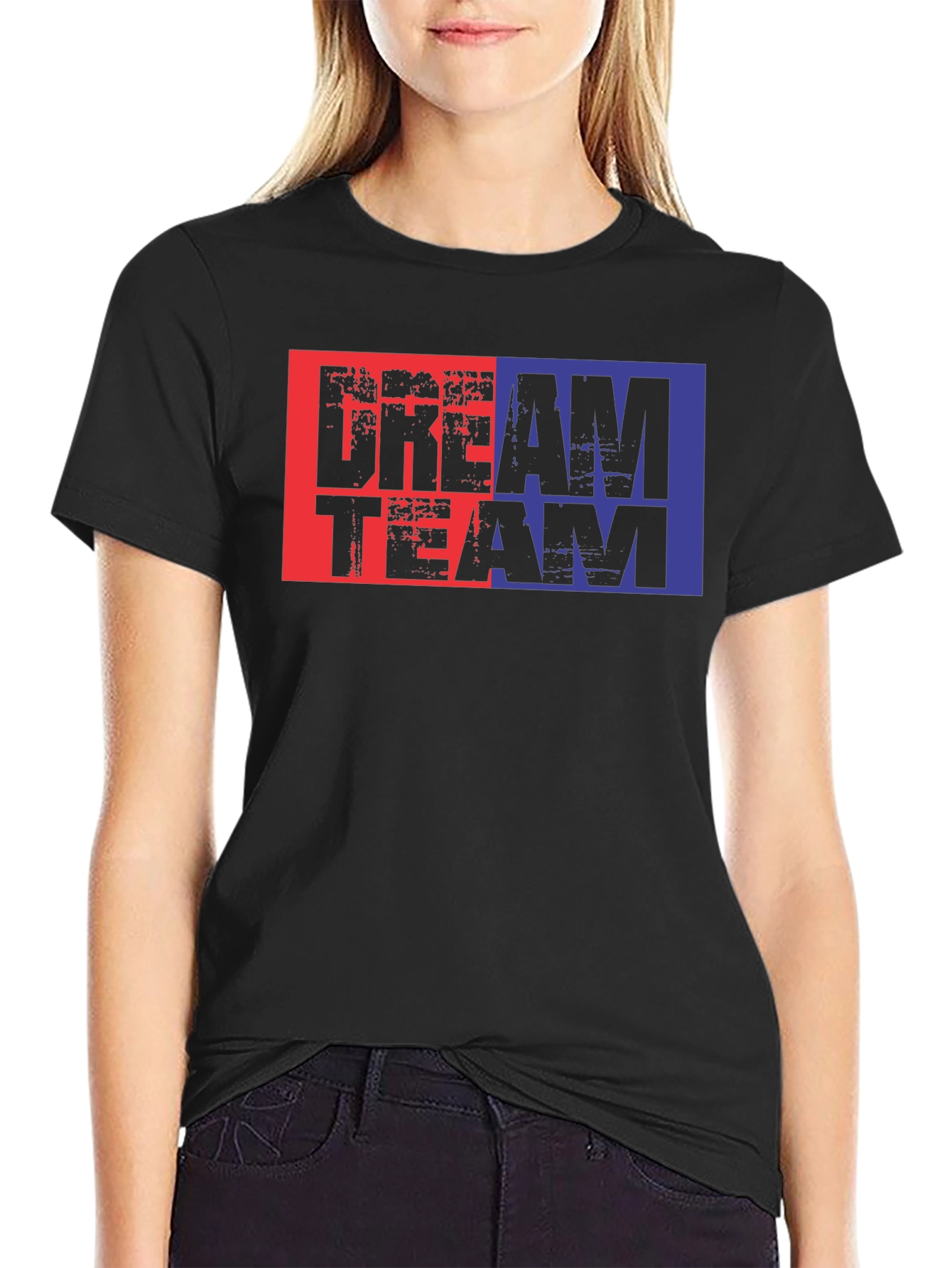 Dream Team Graphic Tee - Black Cotton Blend T-Shirt