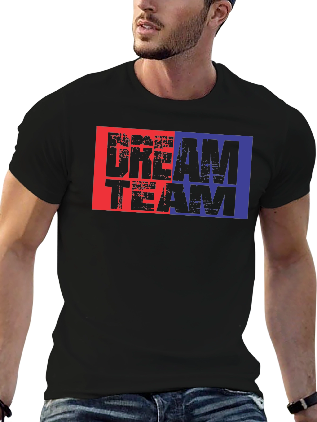 Dream Team Graphic Tee - Black Cotton Blend T-Shirt
