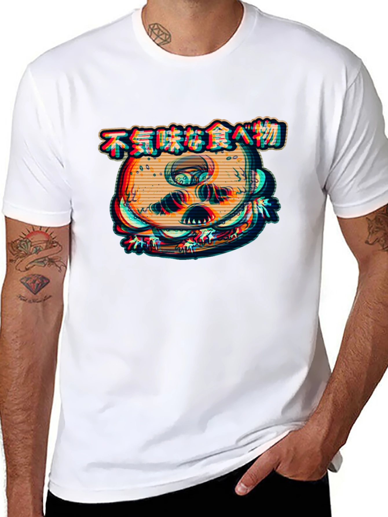 Creepy Burger Graphic Black T-Shirt