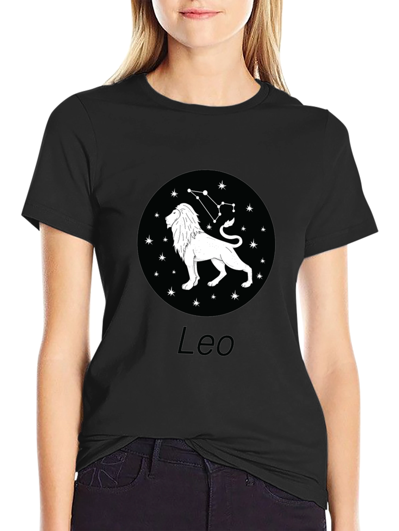 Leo Zodiac Graphic Tee - Black Cotton Blend