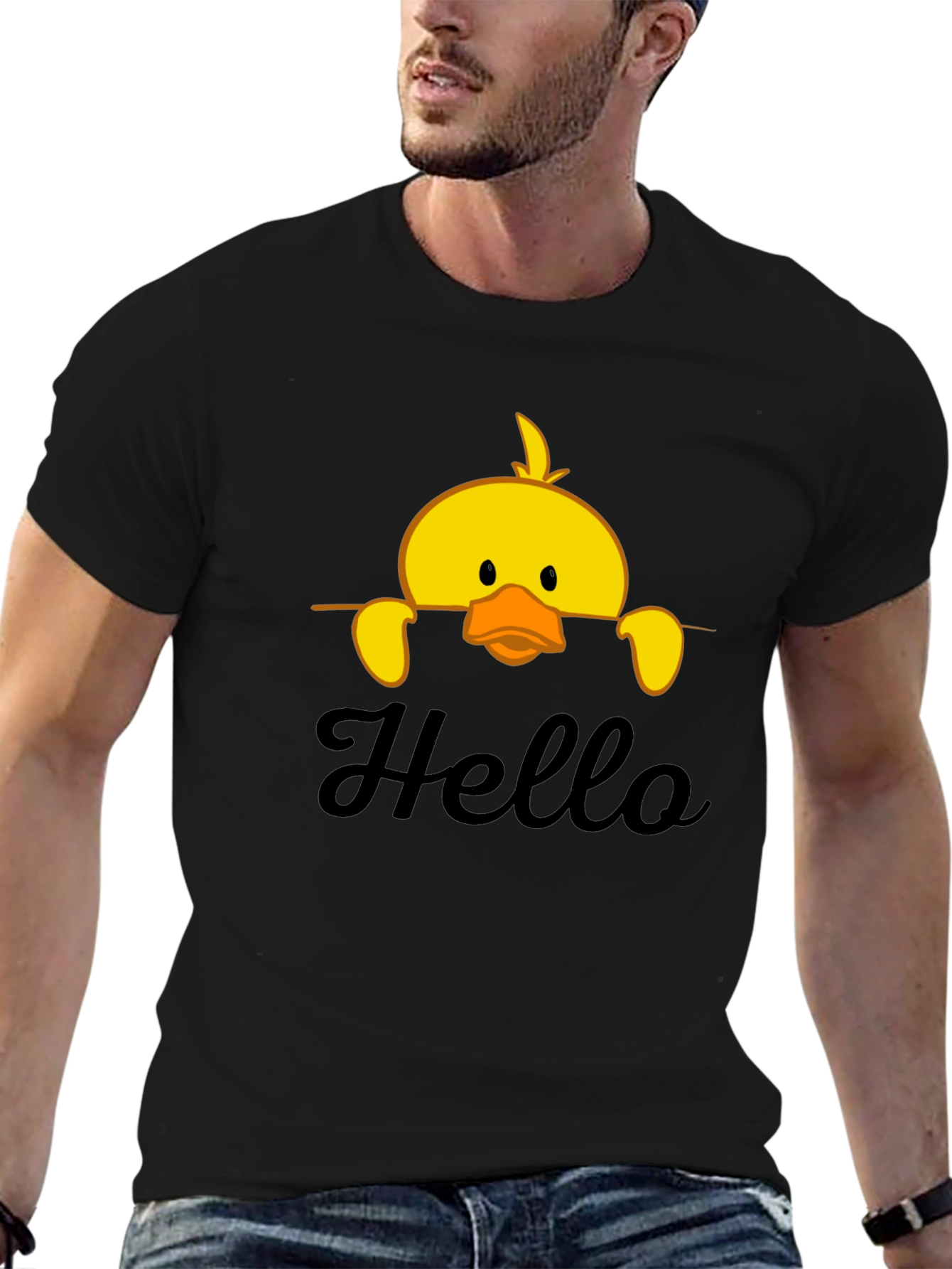 Cute Duck Hello Black T-Shirt