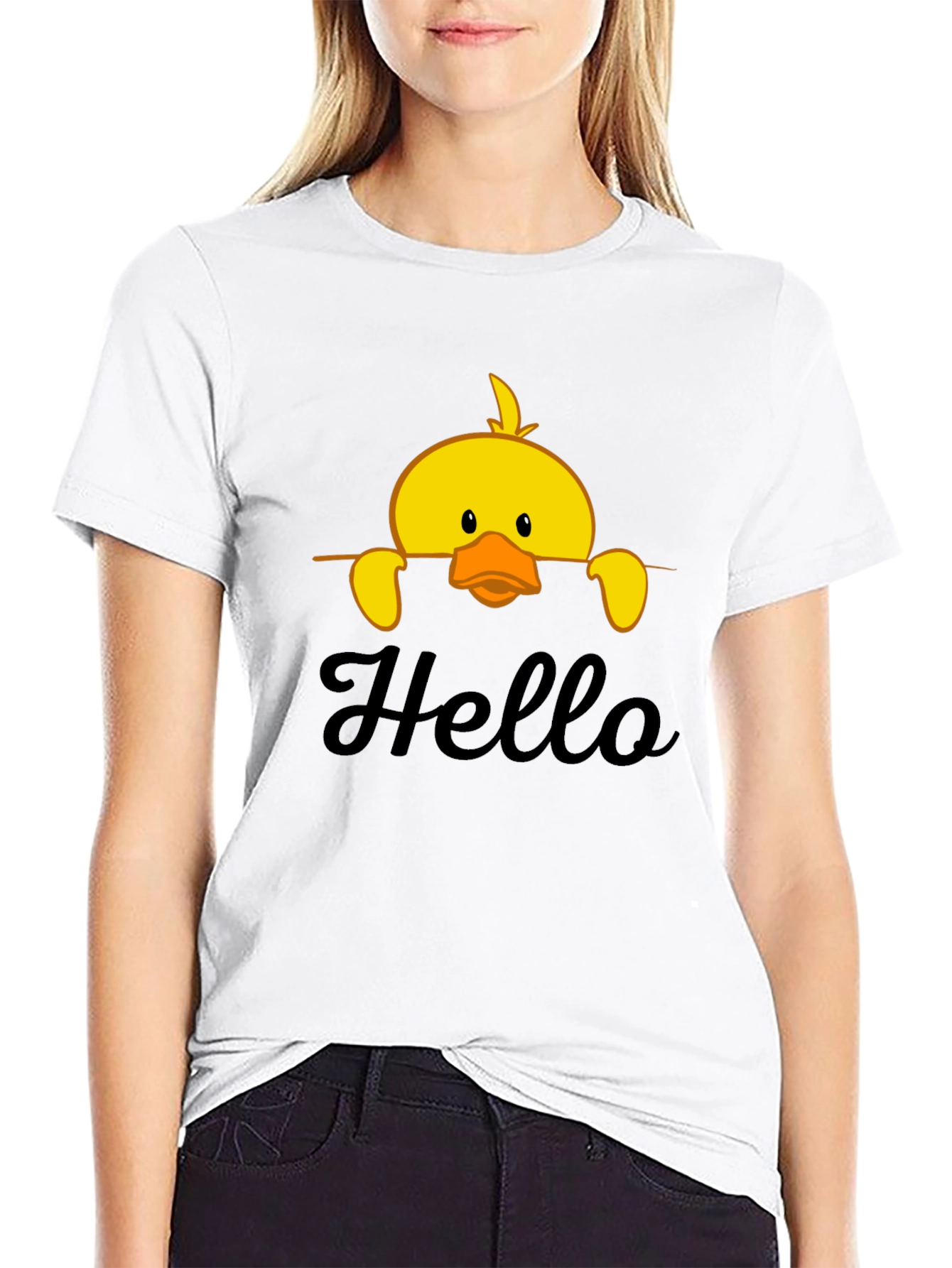 Cute Duck Hello Black T-Shirt