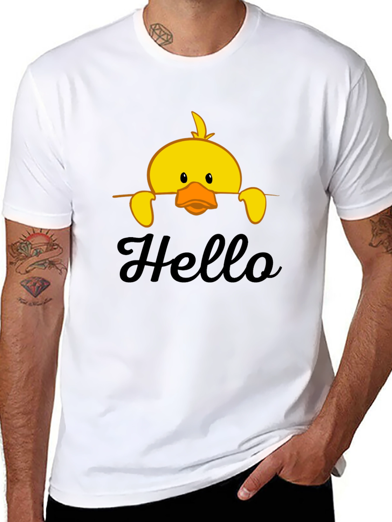 Cute Duck Hello Black T-Shirt