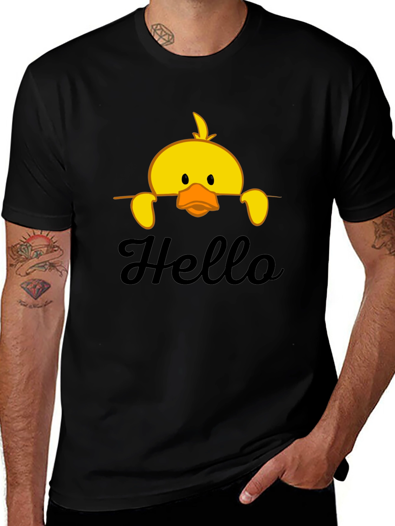 Cute Duck Hello Black T-Shirt