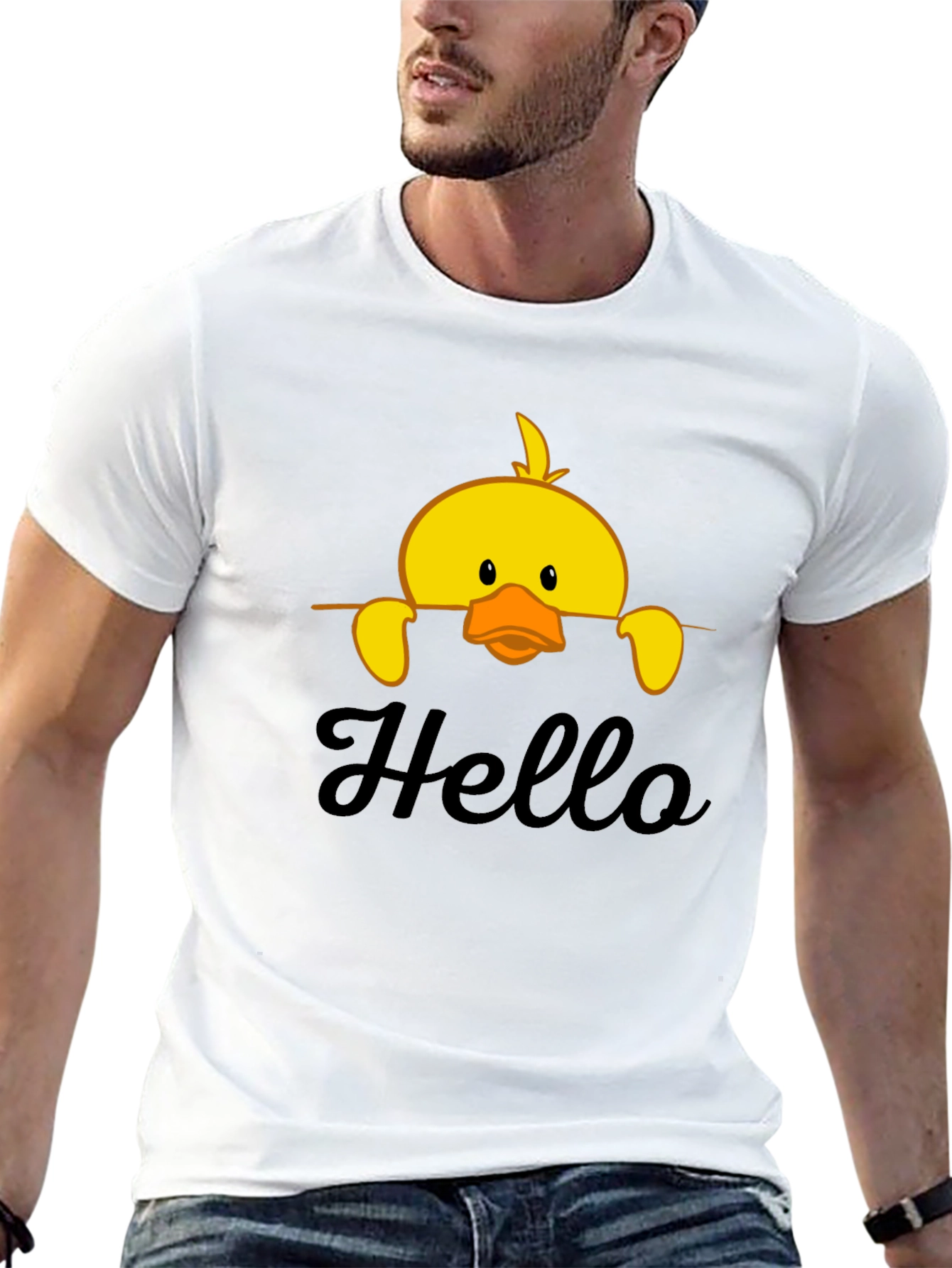 Cute Duck Hello Black T-Shirt