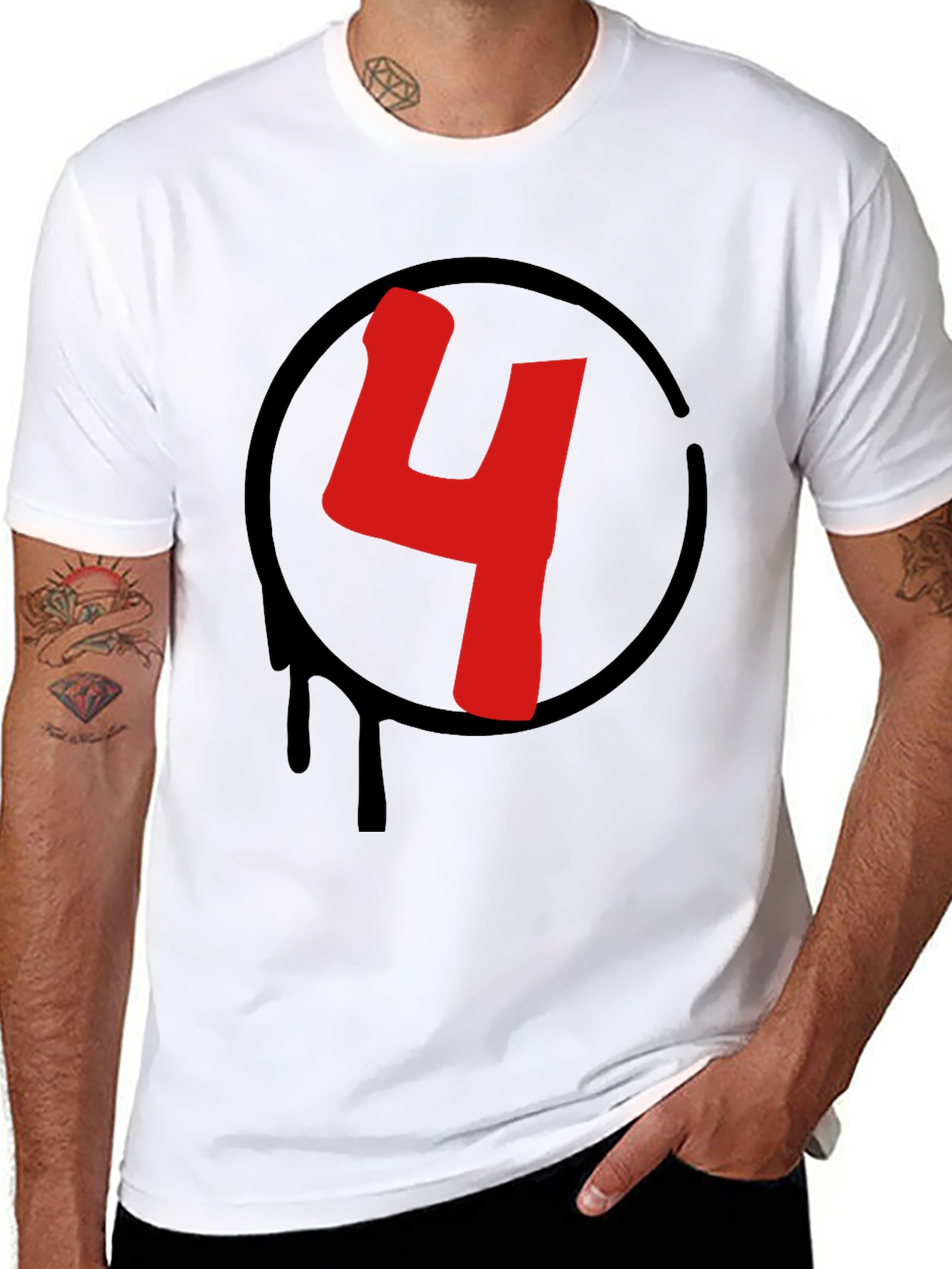 Red Number 4 Black Graphic Tee