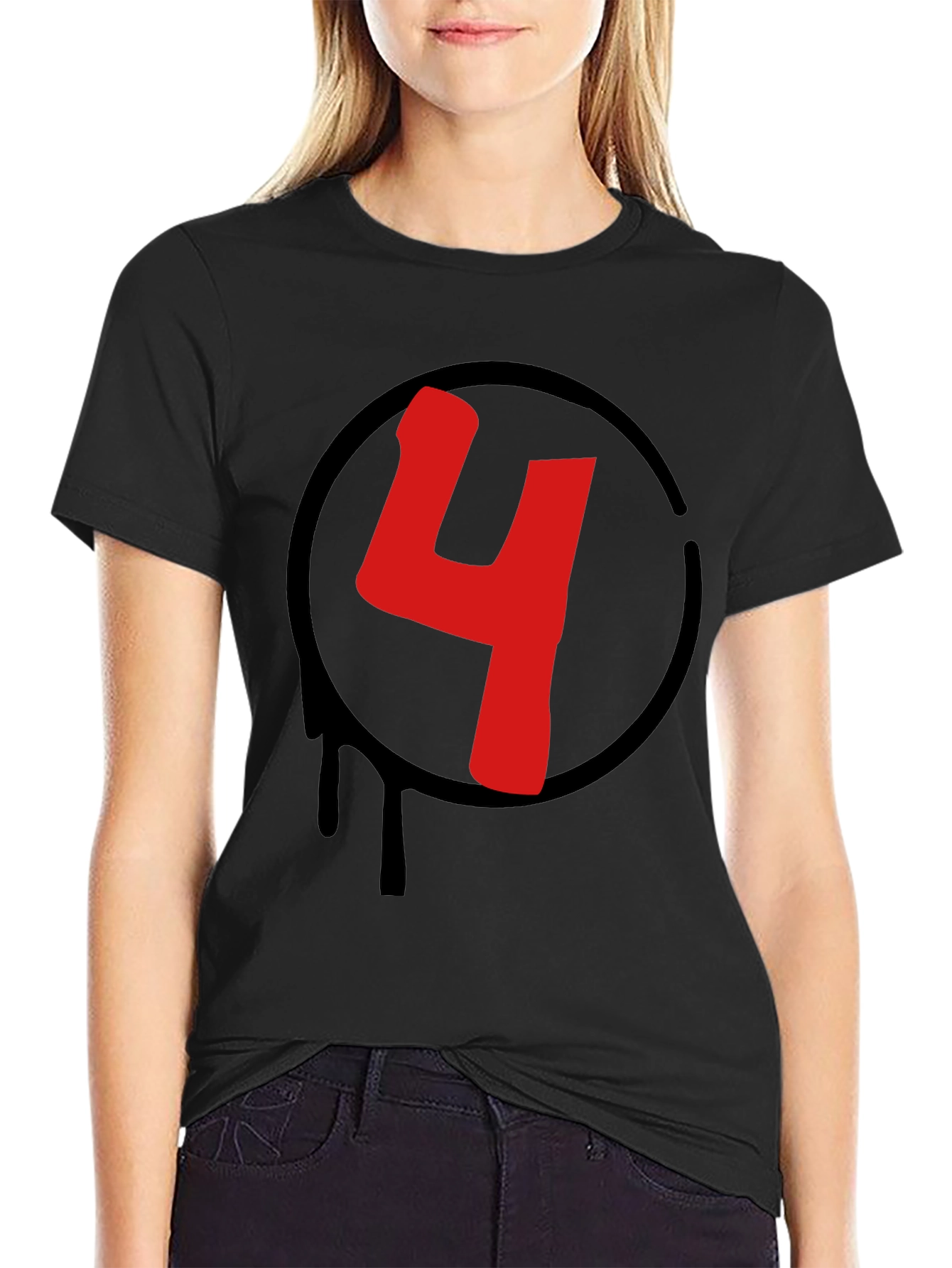 Red Number 4 Black Graphic Tee