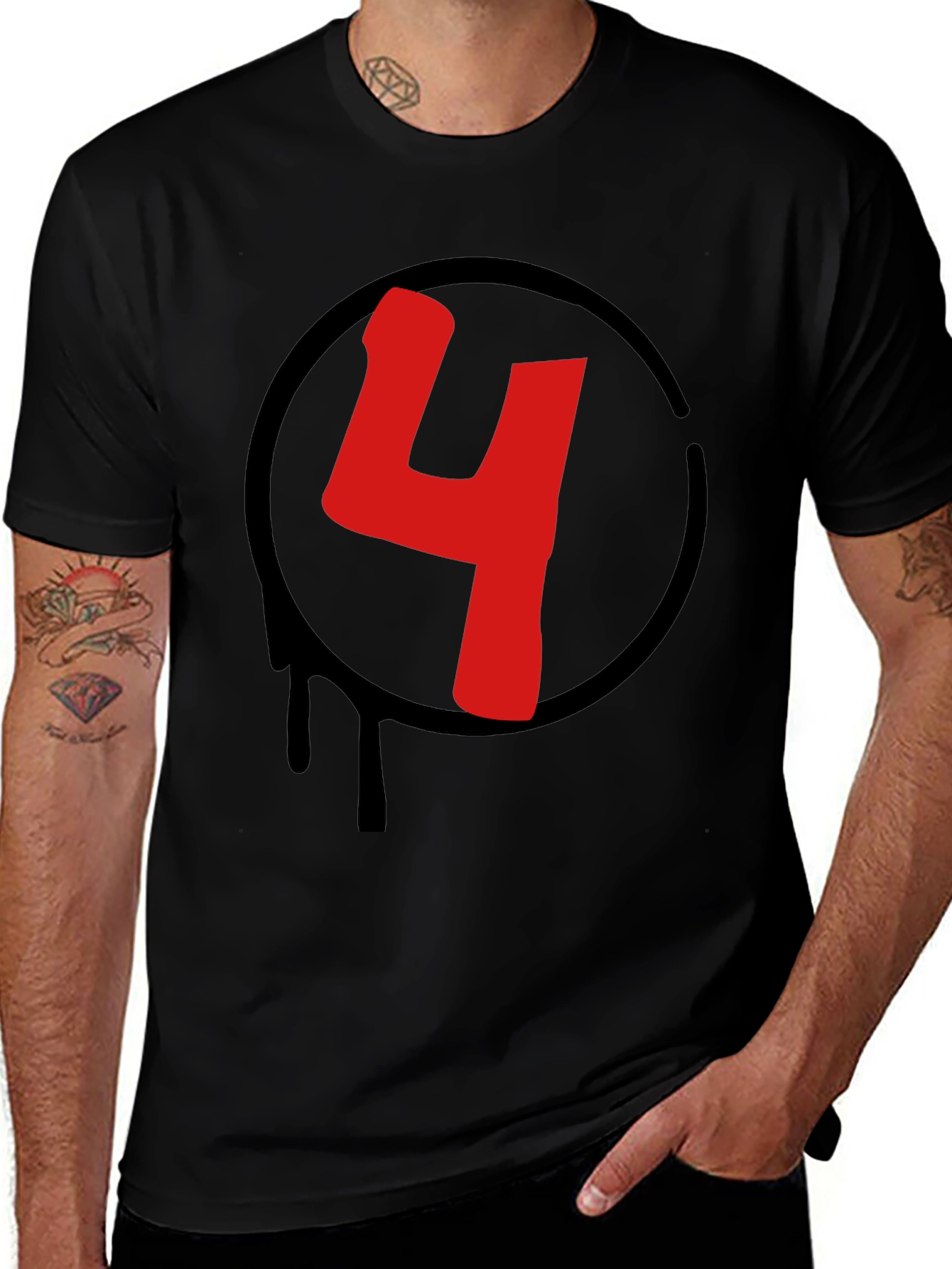Red Number 4 Black Graphic Tee