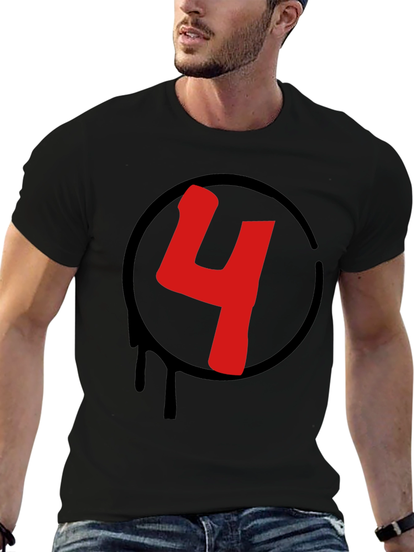 Red Number 4 Black Graphic Tee