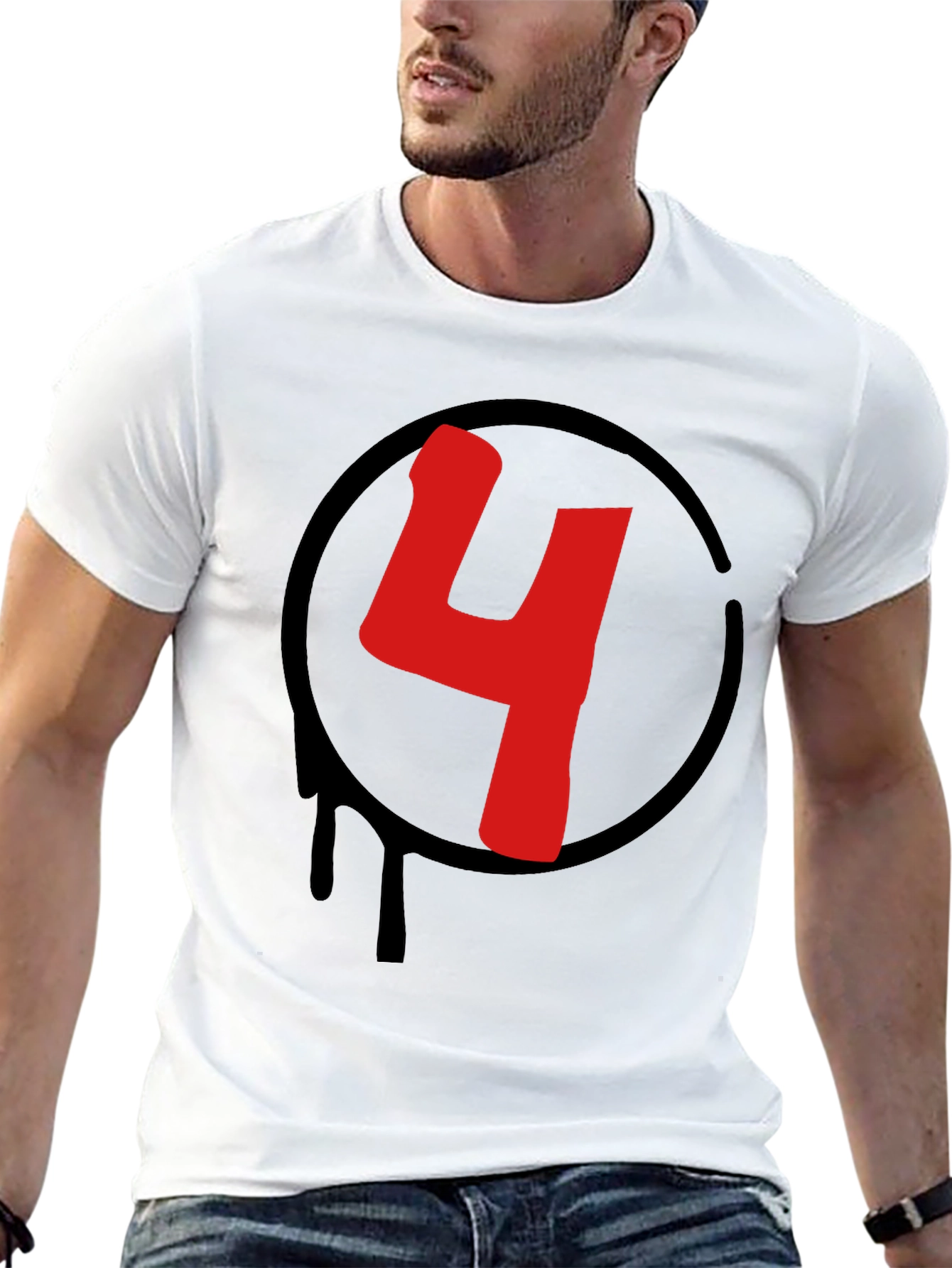 Red Number 4 Black Graphic Tee