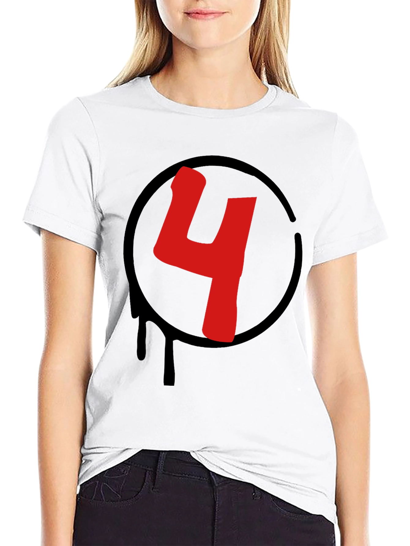 Red Number 4 Black Graphic Tee