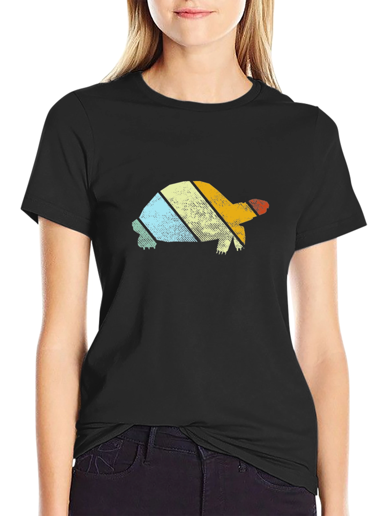 Retro Turtle Graphic Tee - Black Cotton T-Shirt