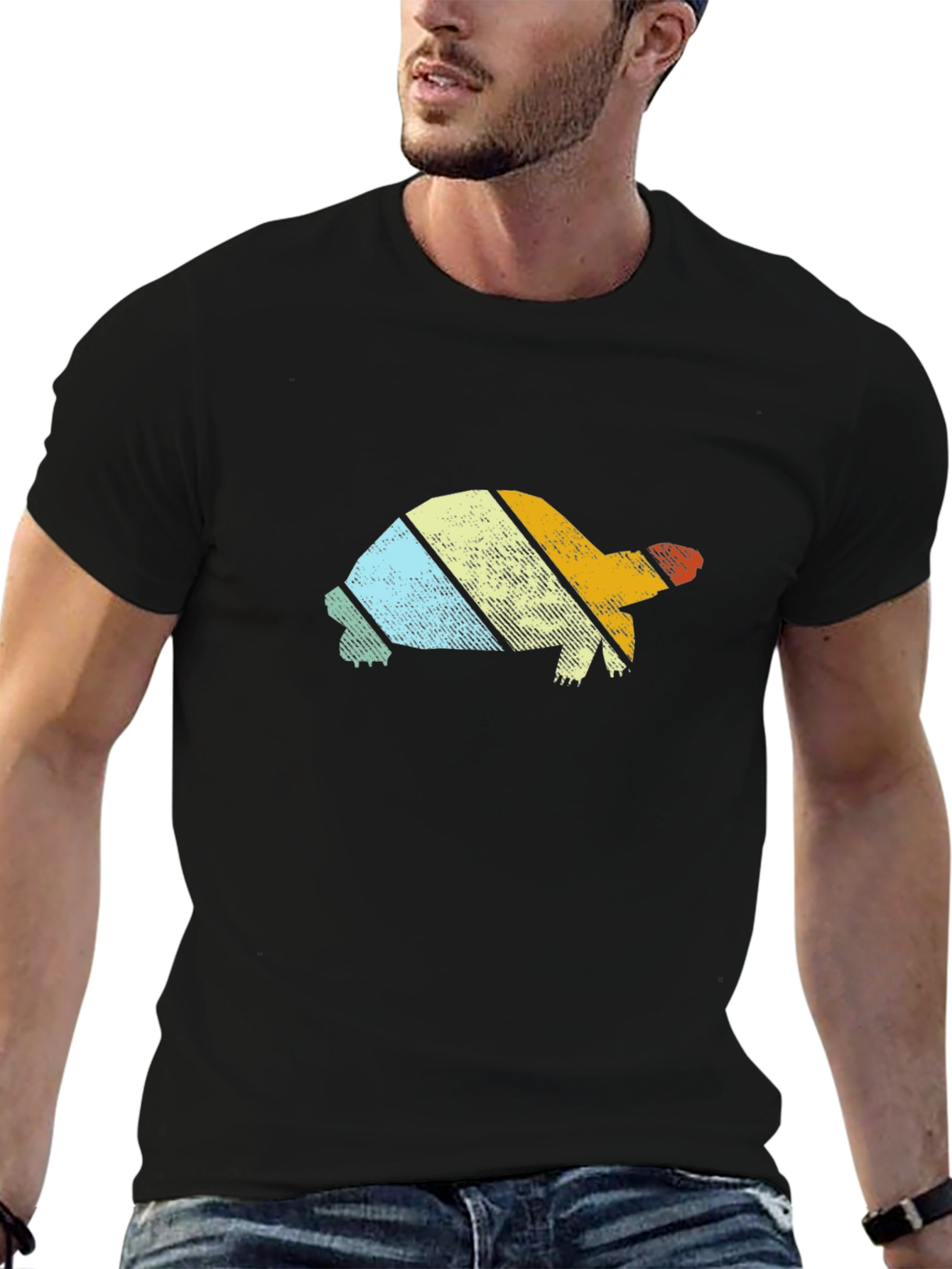 Retro Turtle Graphic Tee - Black Cotton T-Shirt