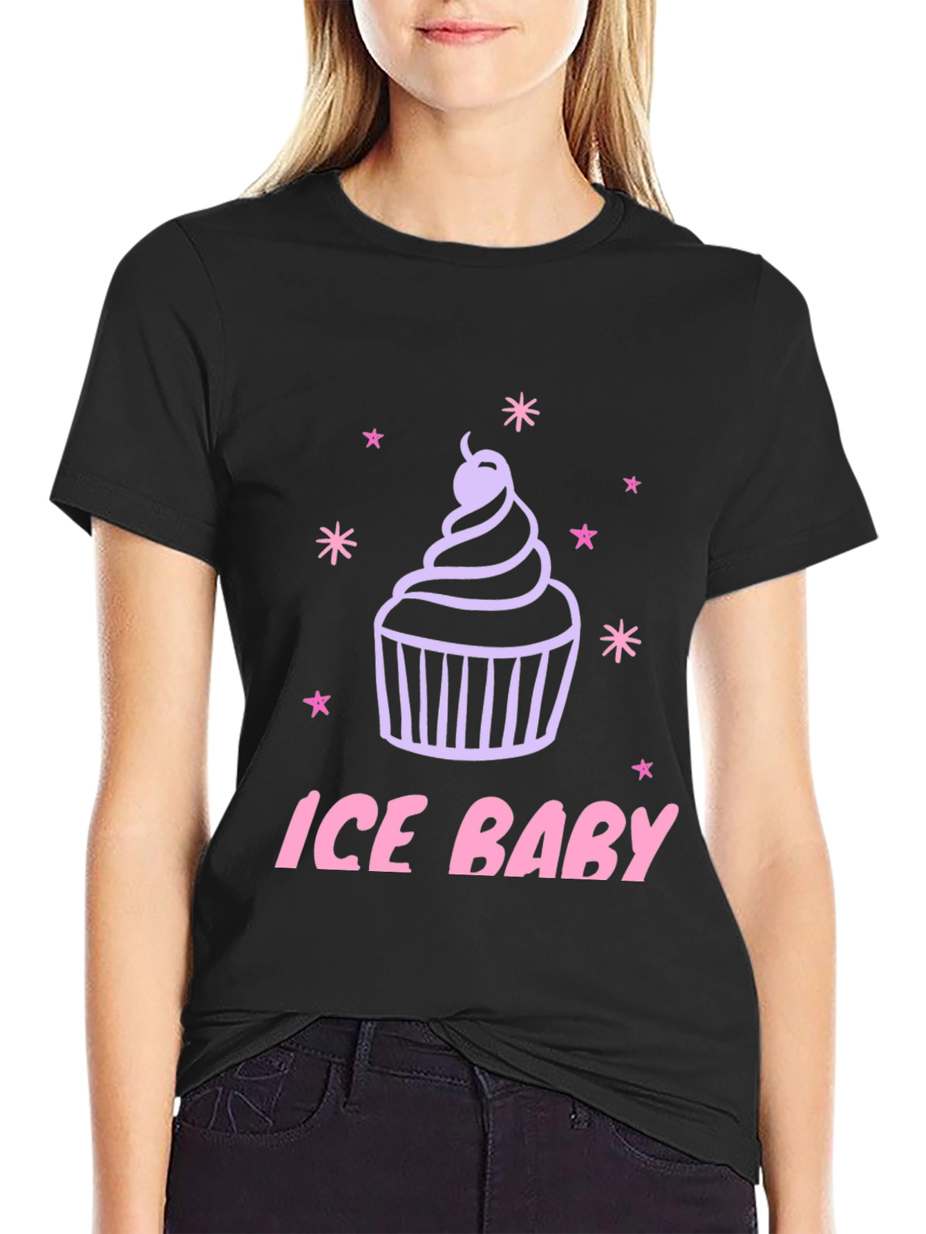 Ice Baby Cupcake Graphic Black T-Shirt