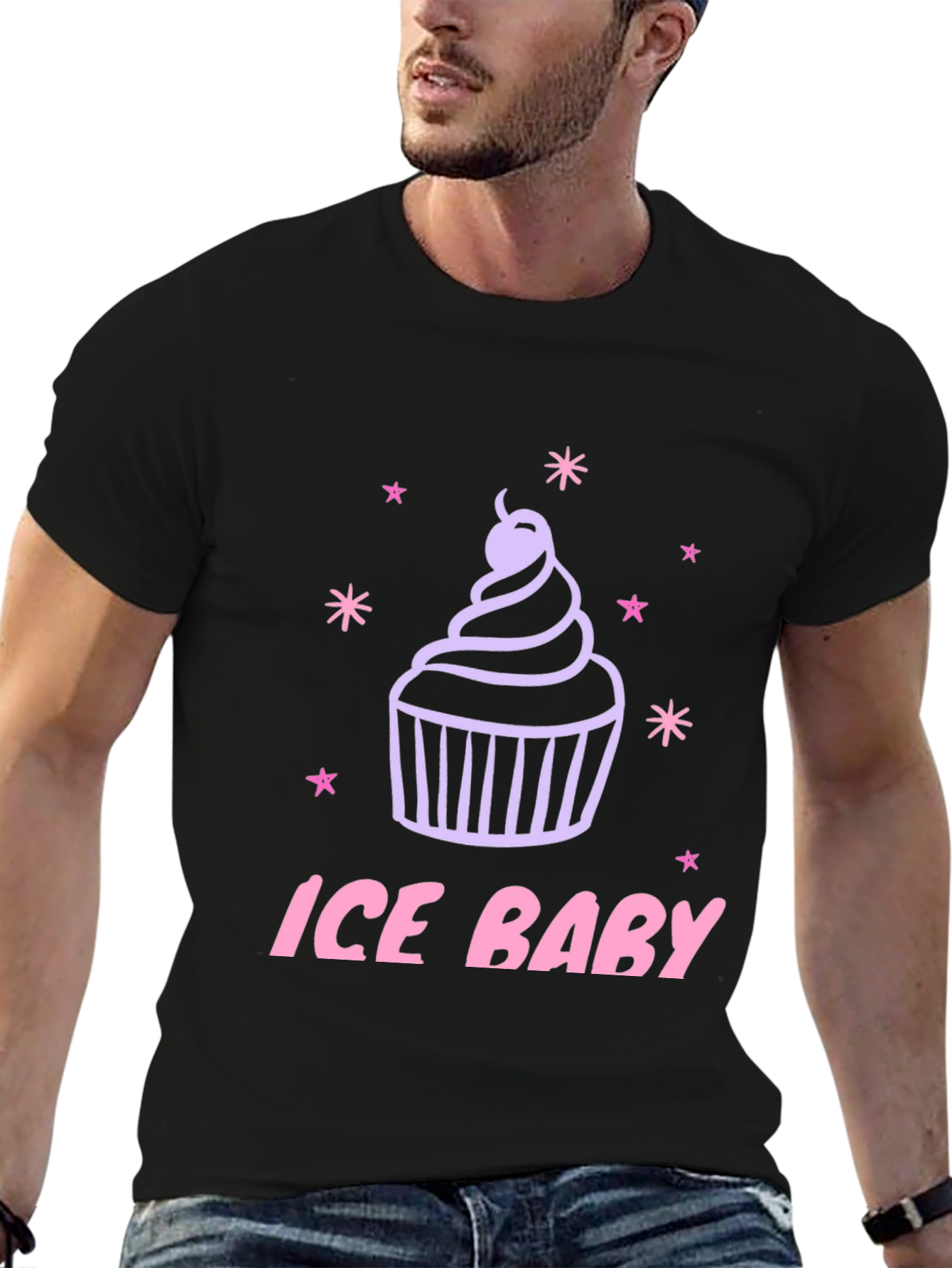 Ice Baby Cupcake Graphic Black T-Shirt