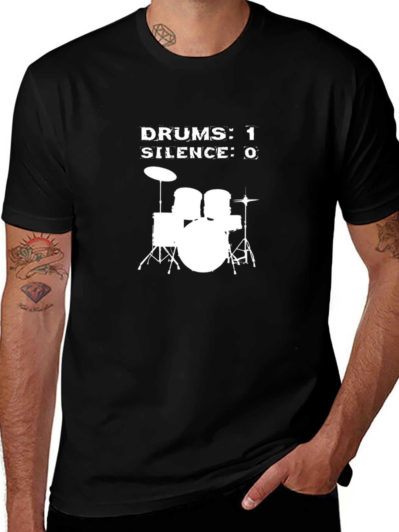 Drums 1 Silence 0 Graphic T-Shirt - Black