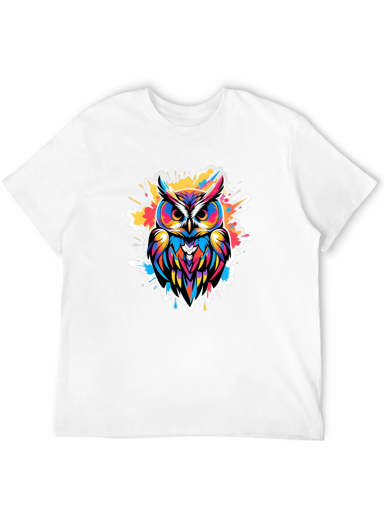 Vibrant Owl Graphic Tee - Black Cotton Blend