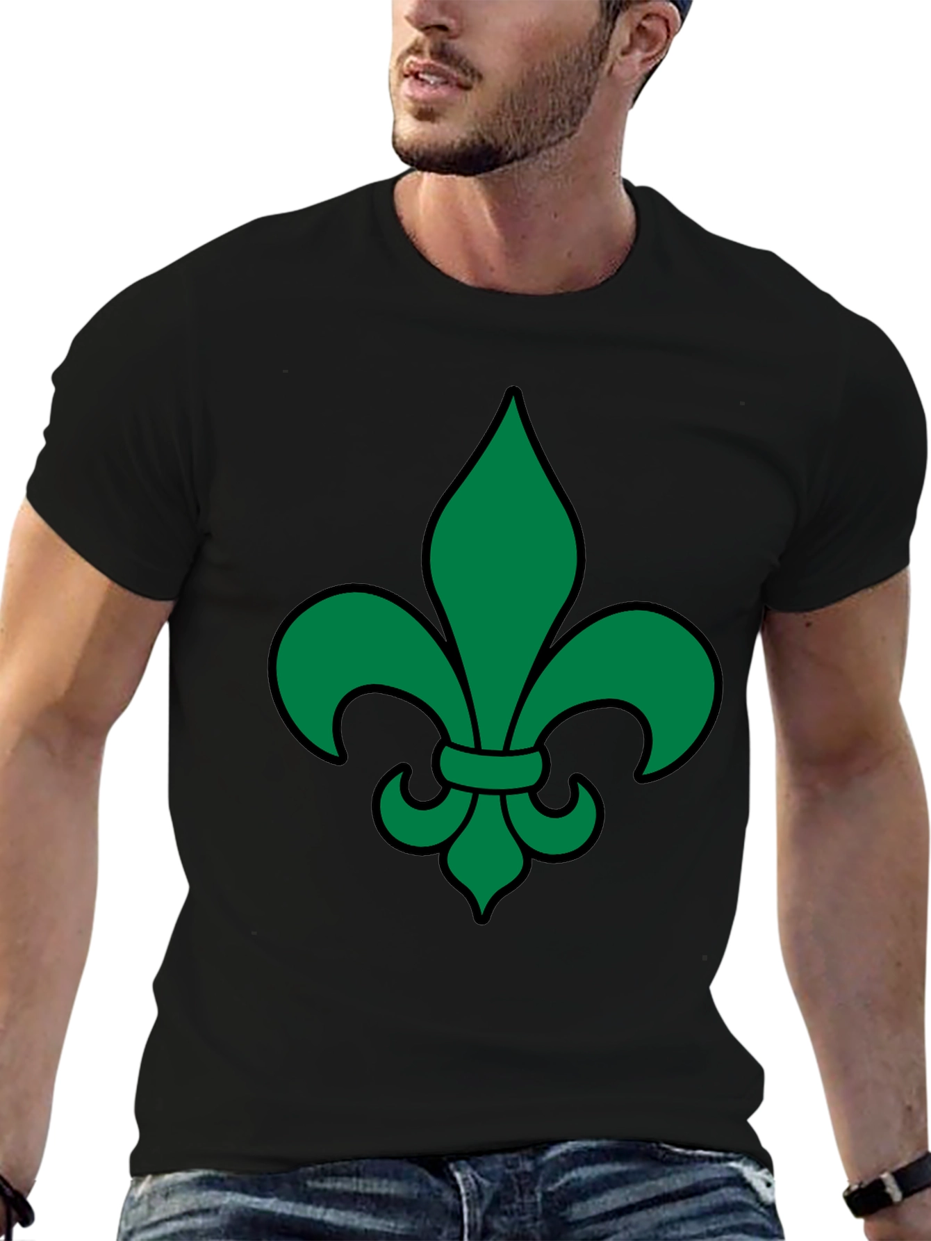 Green Fleur-de-lis Black T-Shirt