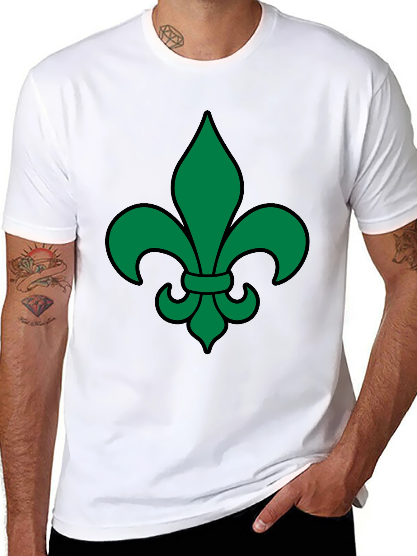 Green Fleur-de-lis Black T-Shirt