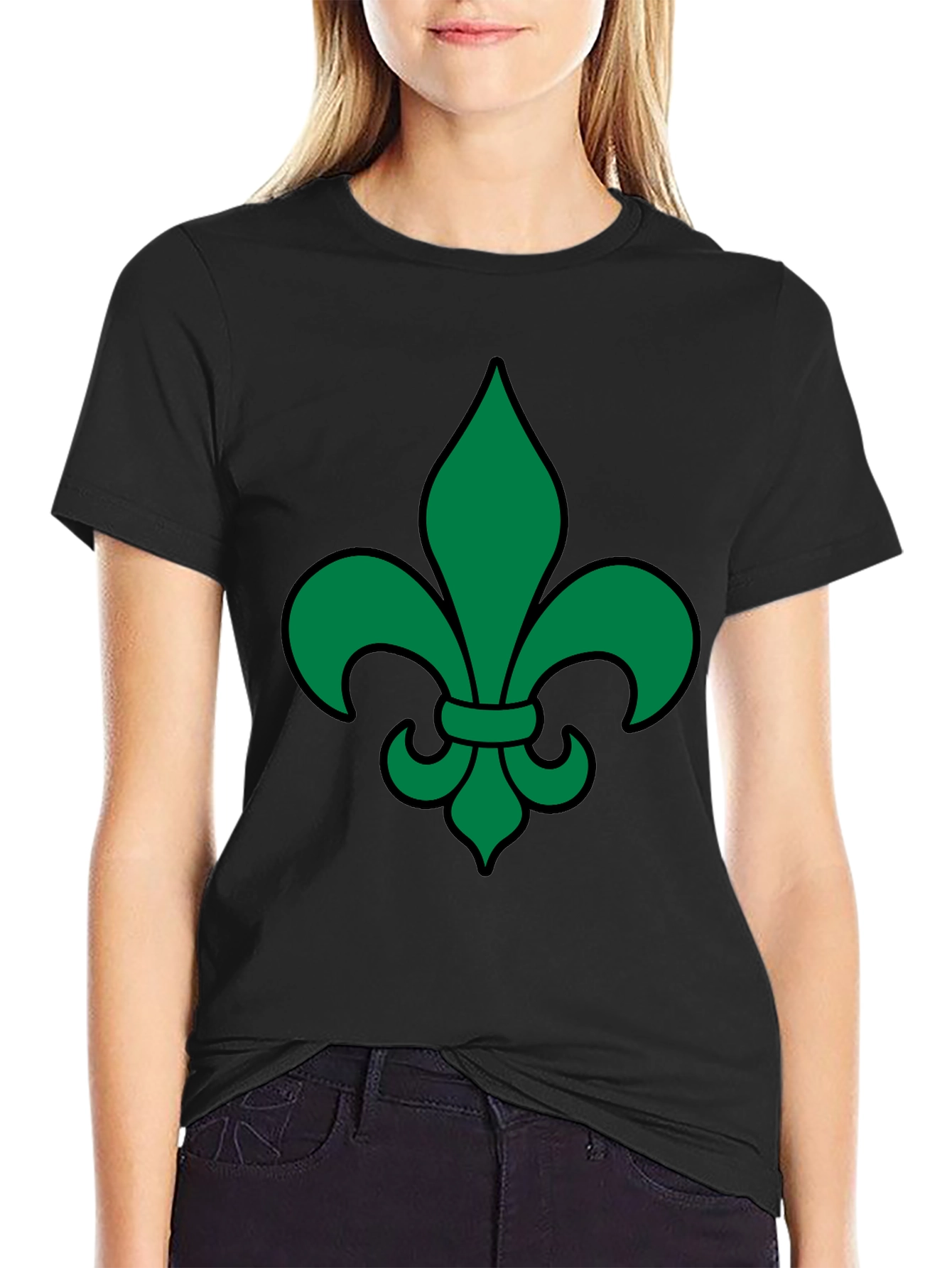 Green Fleur-de-lis Black T-Shirt