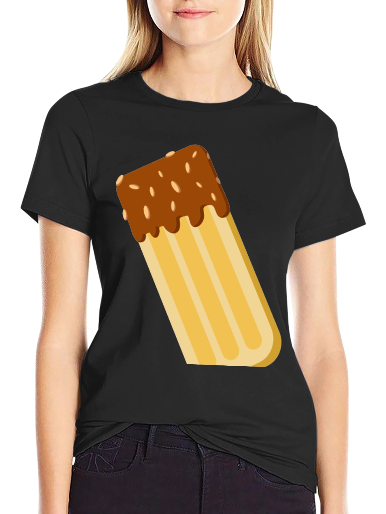 Novelty Churro Graphic Tee - Black Cotton T-Shirt