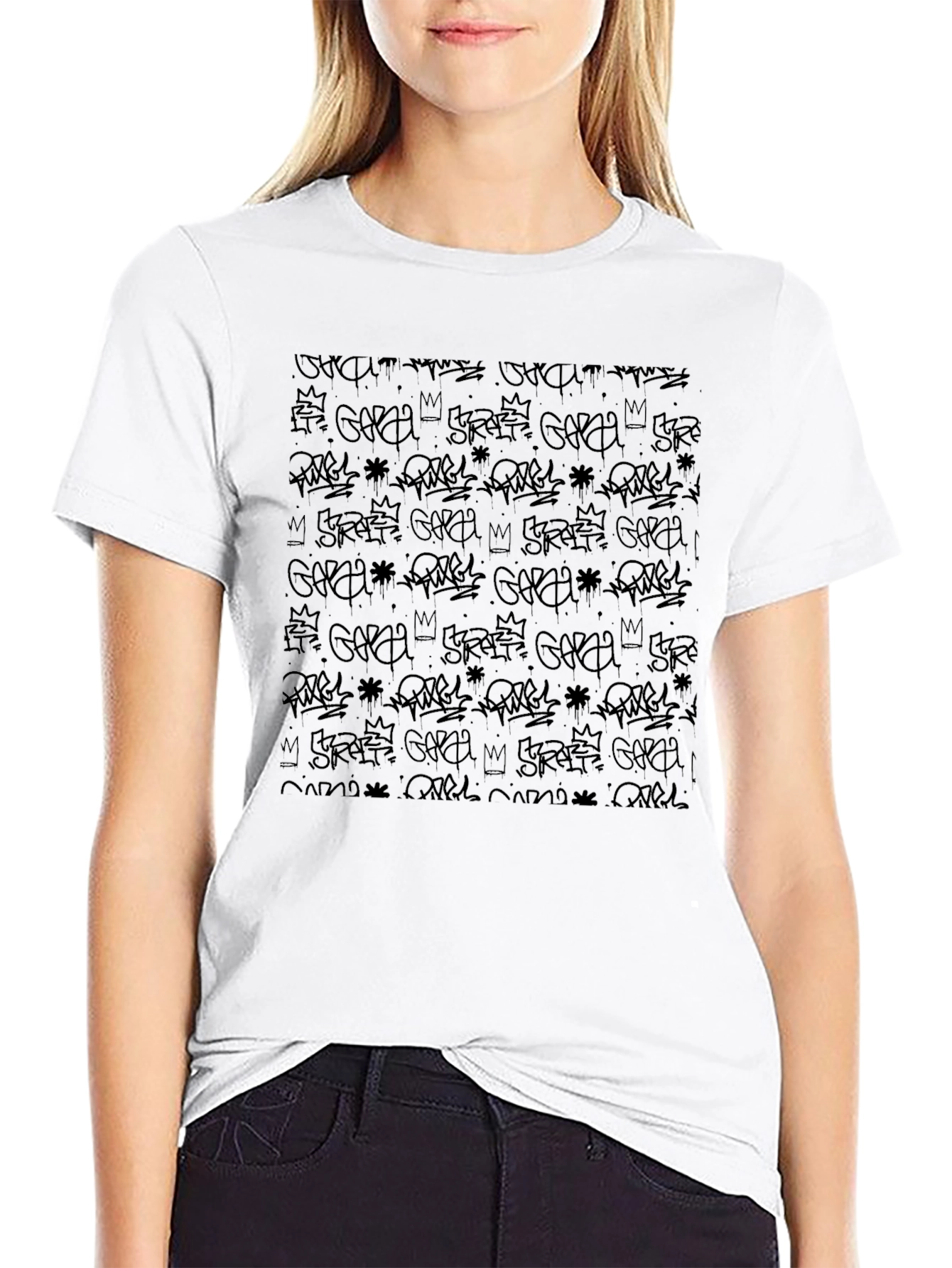 Black Graffiti Print Mens Tee