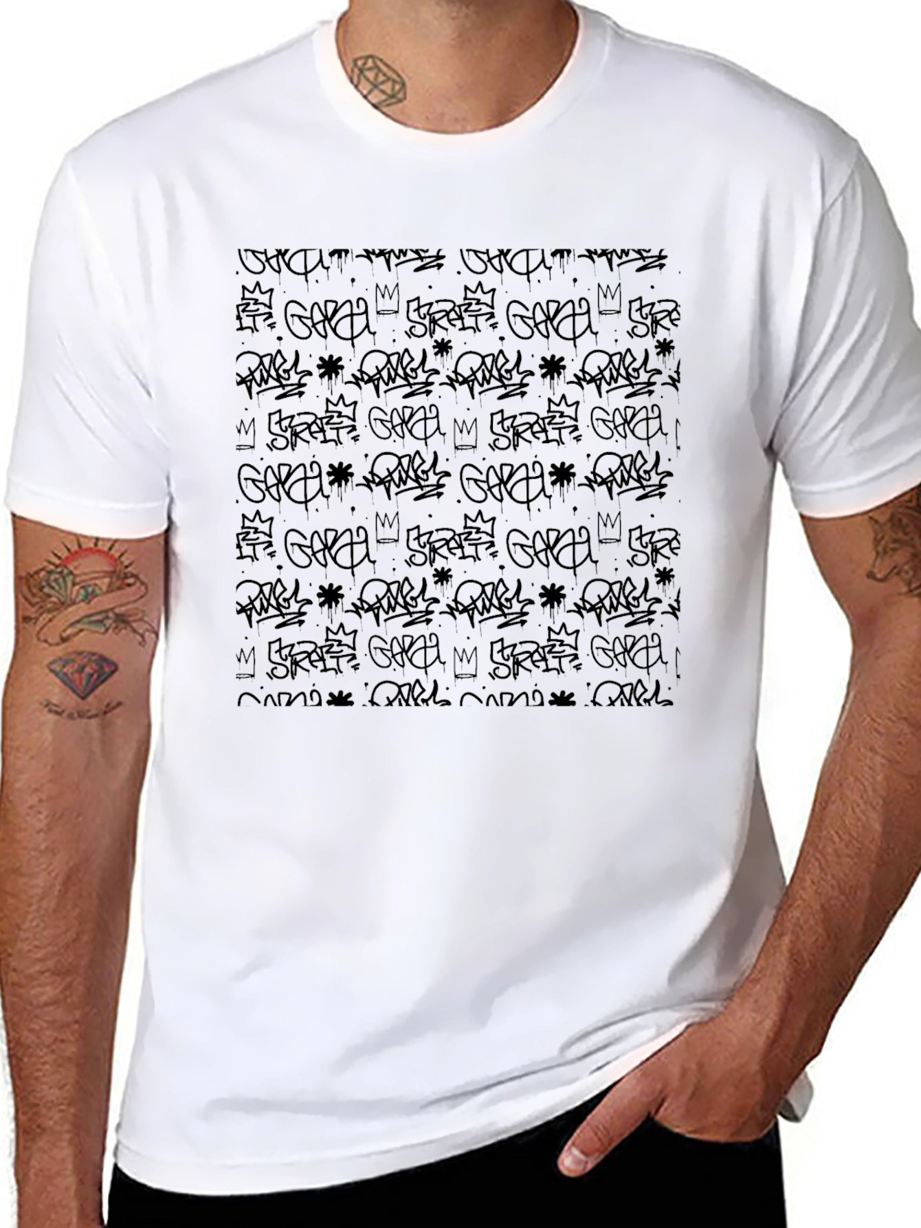 Black Graffiti Print Mens Tee