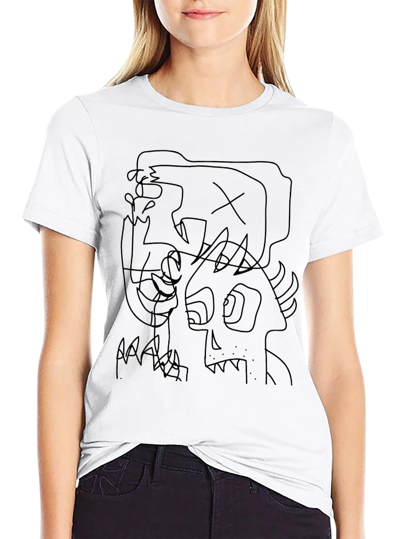 Abstract Graphic Black Crew Neck T-Shirt