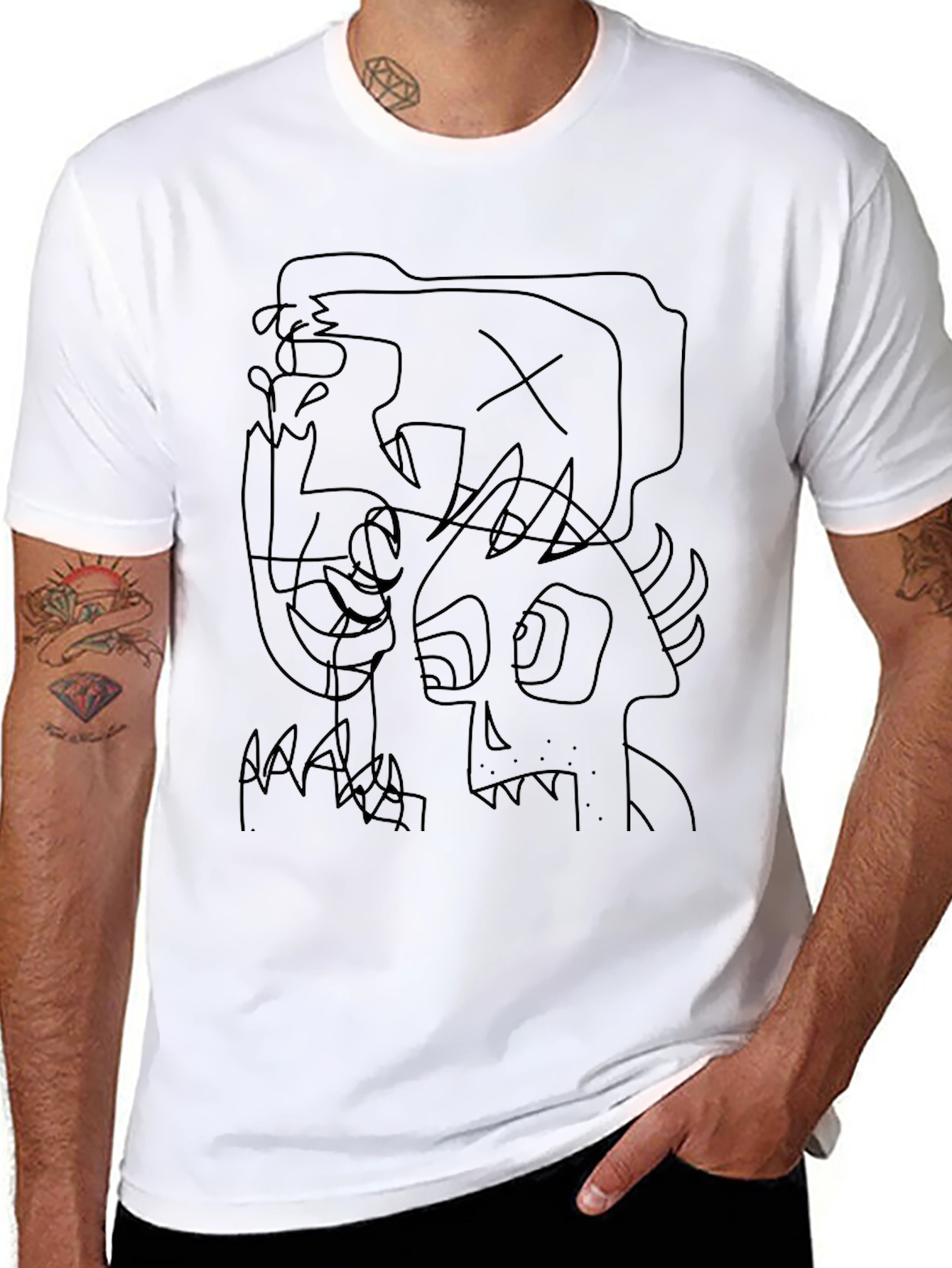 Abstract Graphic Black Crew Neck T-Shirt