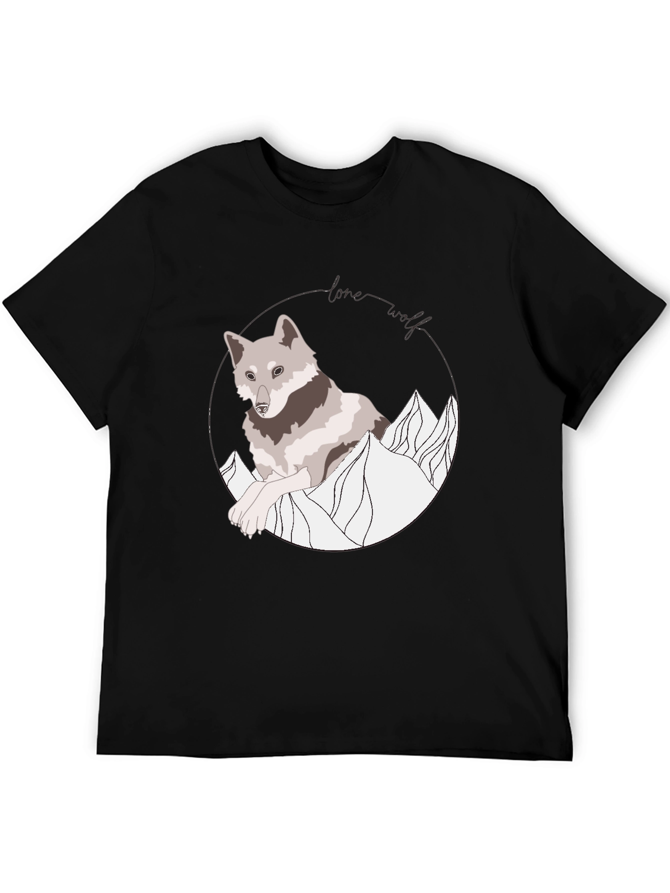Lone Wolf Graphic Tee - Mountain Design Black Shirt