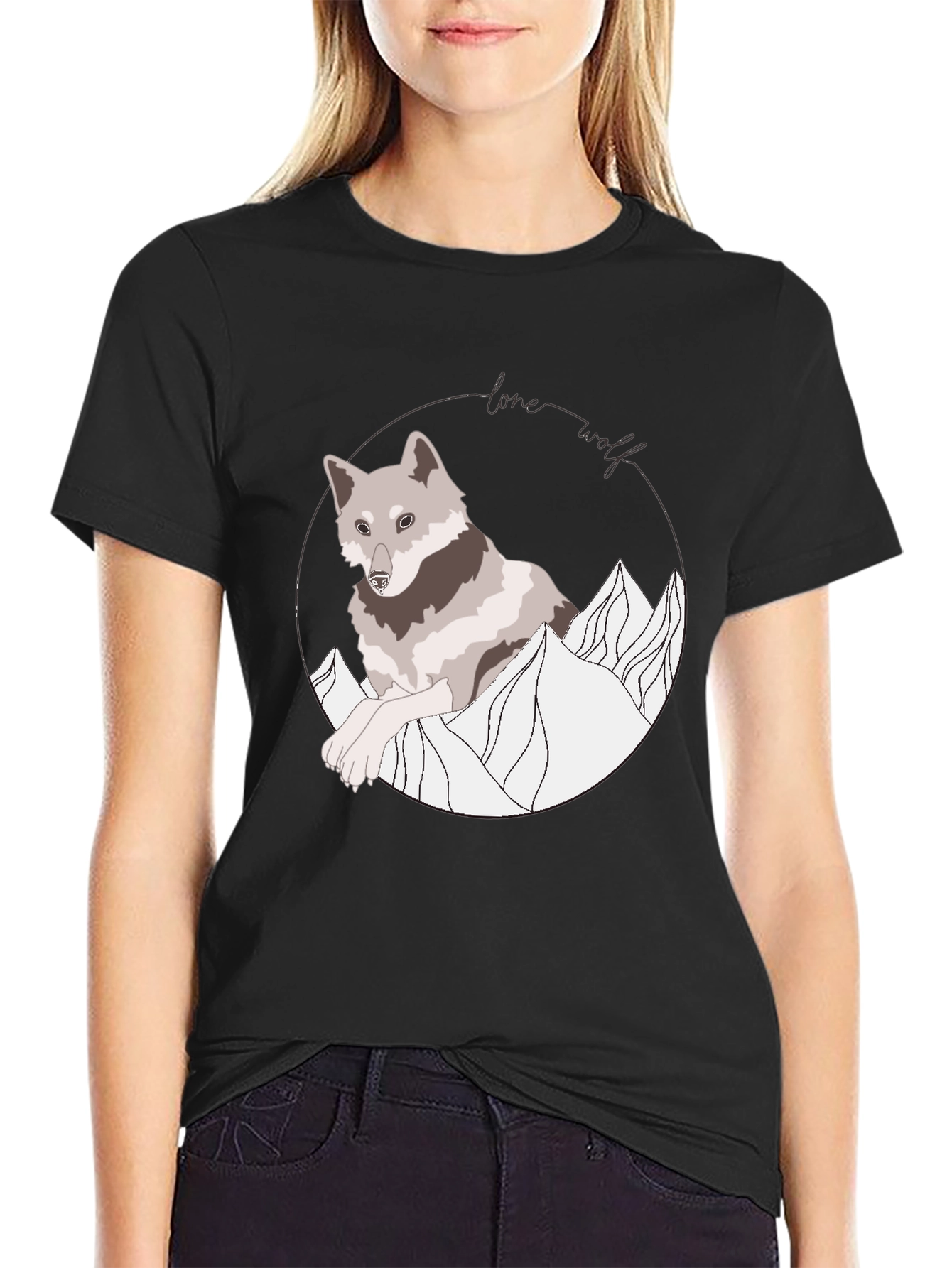 Lone Wolf Graphic Tee - Mountain Design Black Shirt