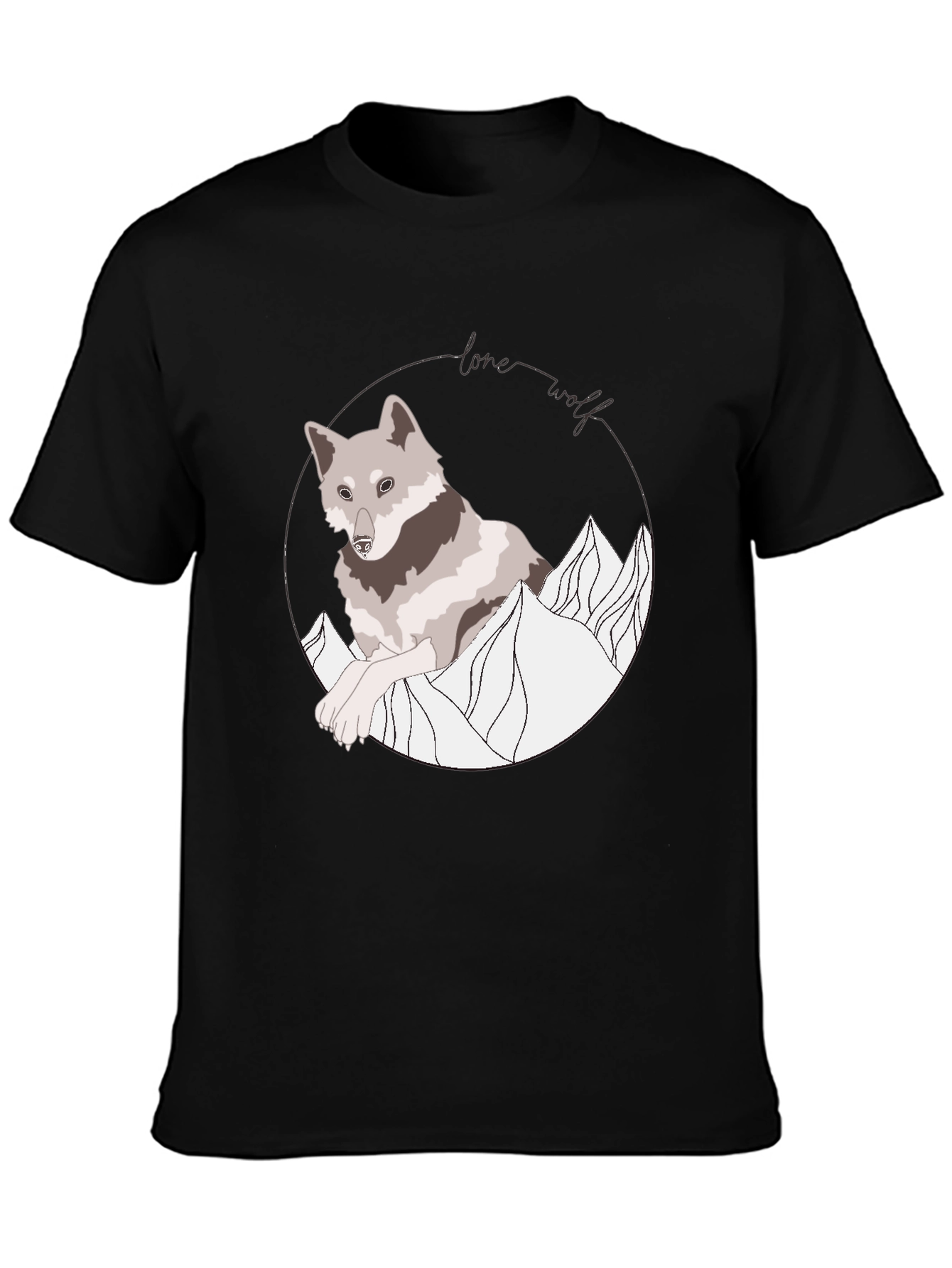 Lone Wolf Graphic Tee - Mountain Design Black Shirt