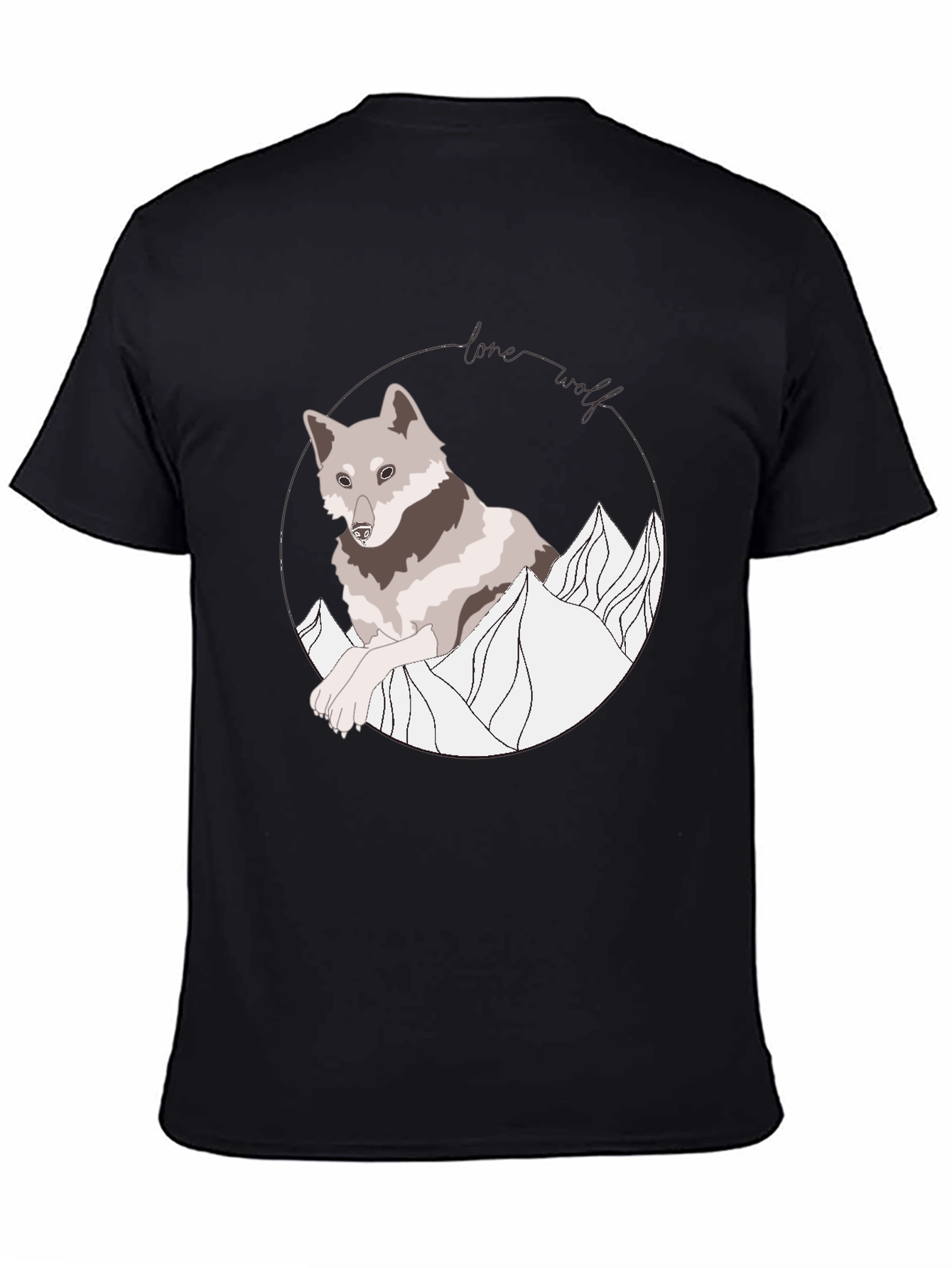 Lone Wolf Graphic Tee - Mountain Design Black Shirt