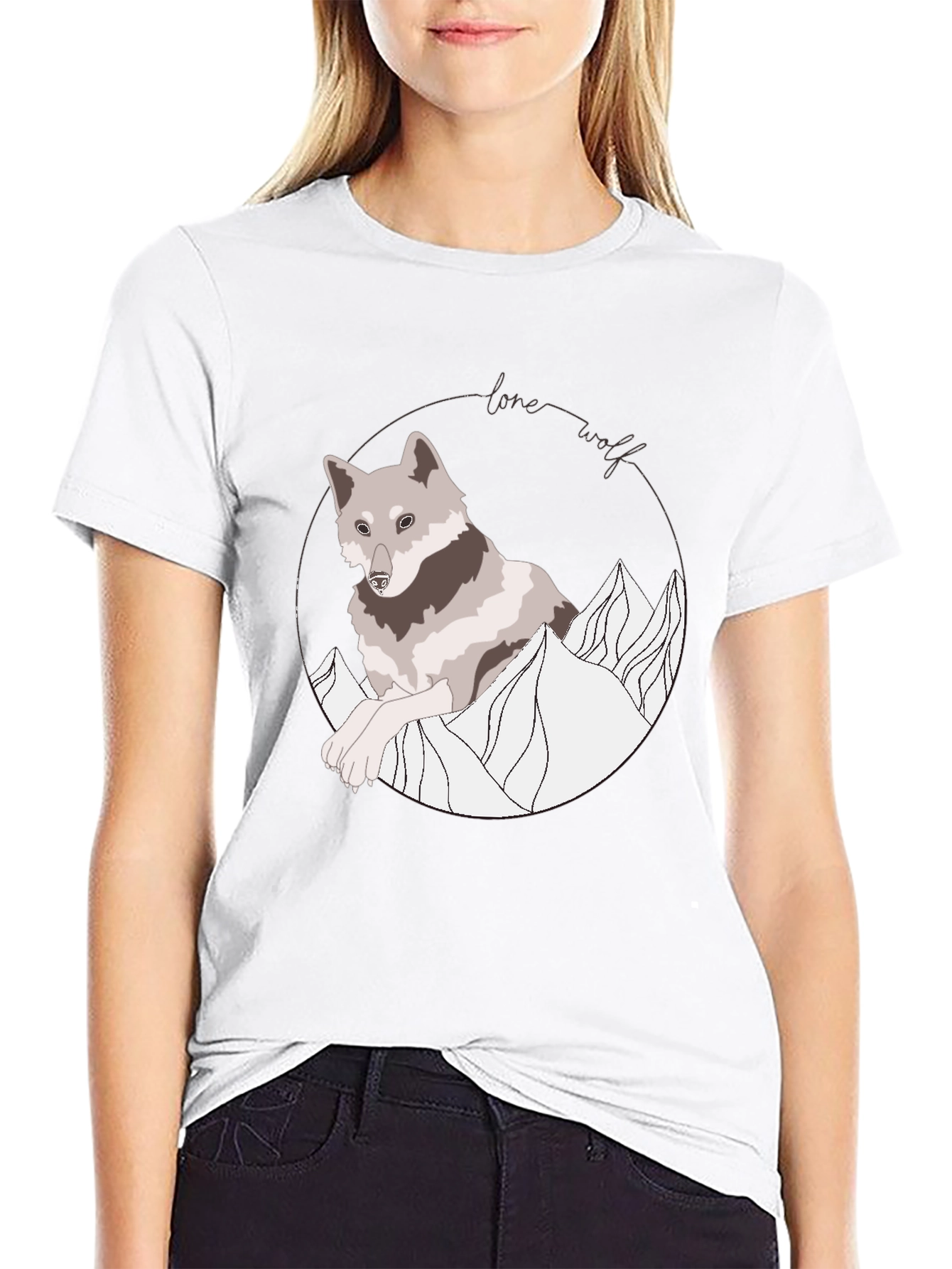 Lone Wolf Graphic Tee - Mountain Design Black Shirt