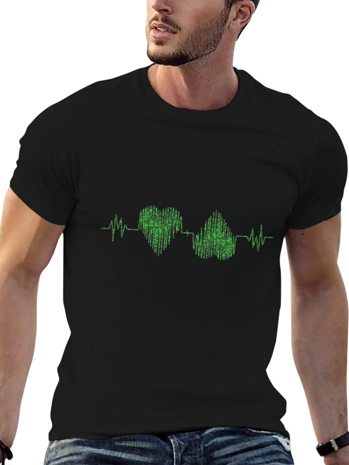 Heartbeat Heart Pulse T-Shirt - Black