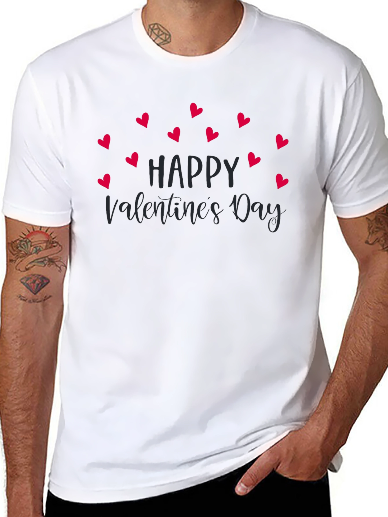 Valentines Day Heart Print Black T-Shirt