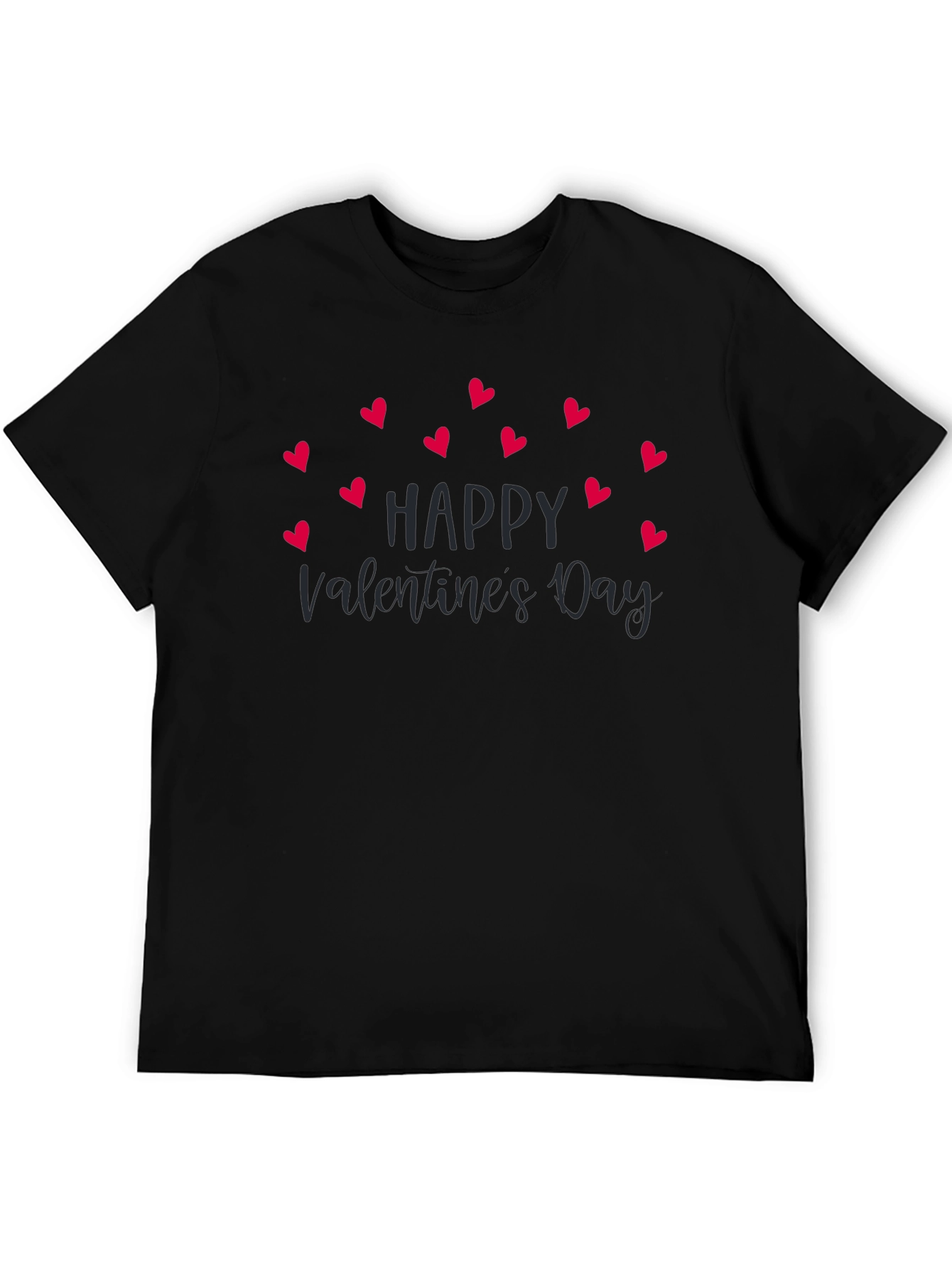 Valentines Day Heart Print Black T-Shirt