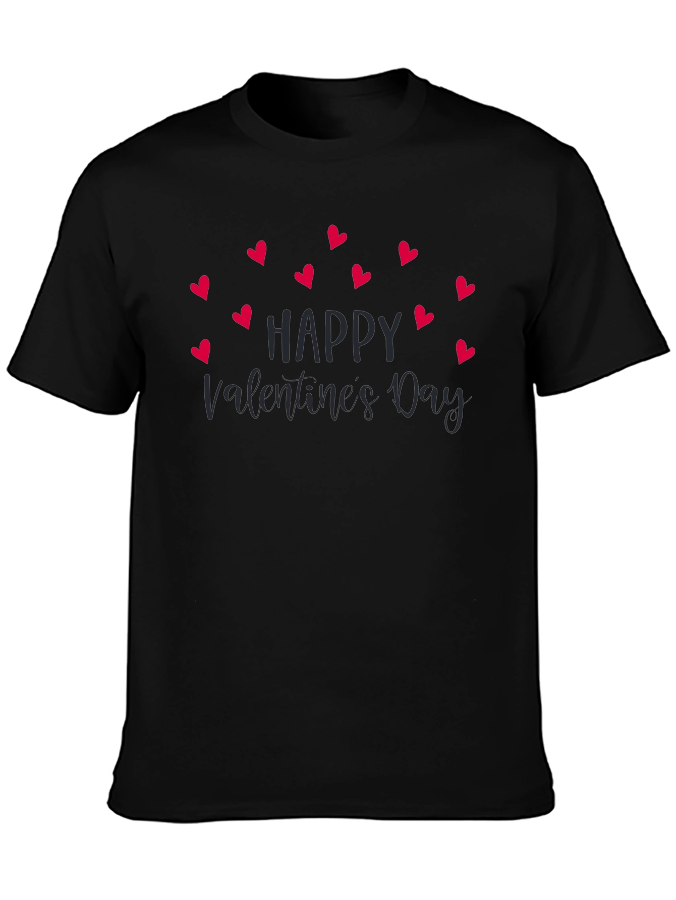 Valentines Day Heart Print Black T-Shirt