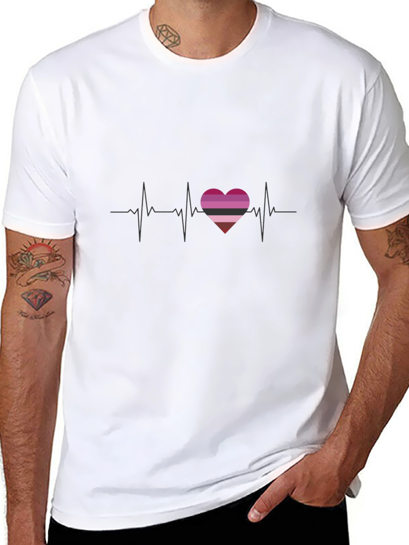 Lesbian Pride Heartbeat T-Shirt - Black