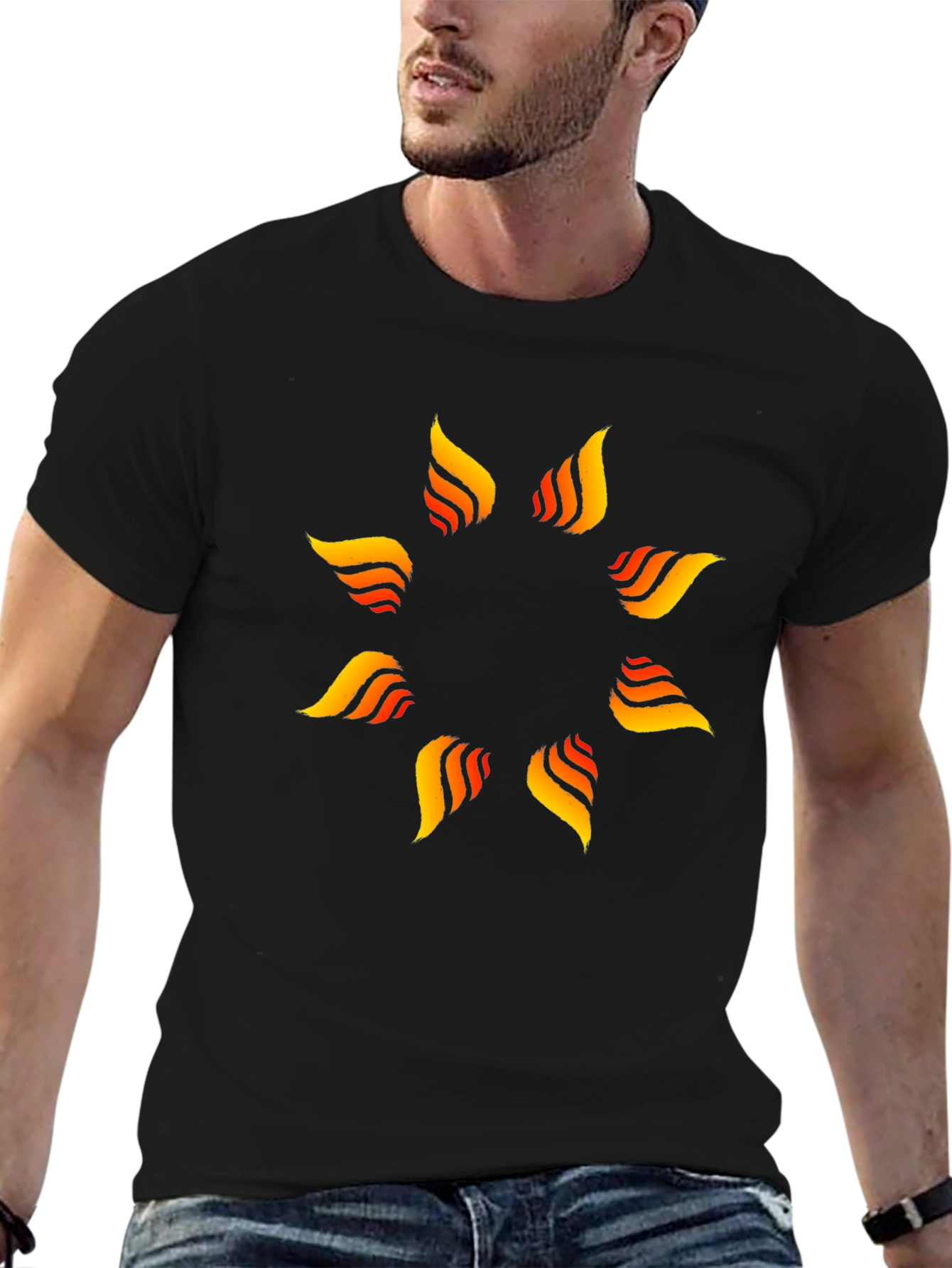 Stylish Black T-Shirt with Flame Design