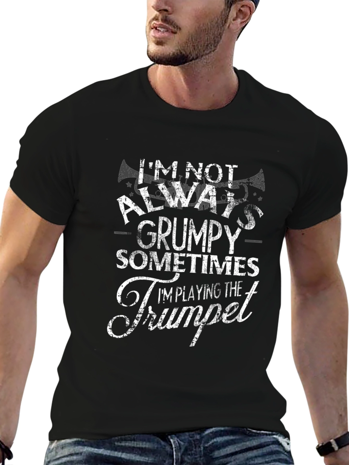 Grumpy Trumpet Player Black T-Shirt