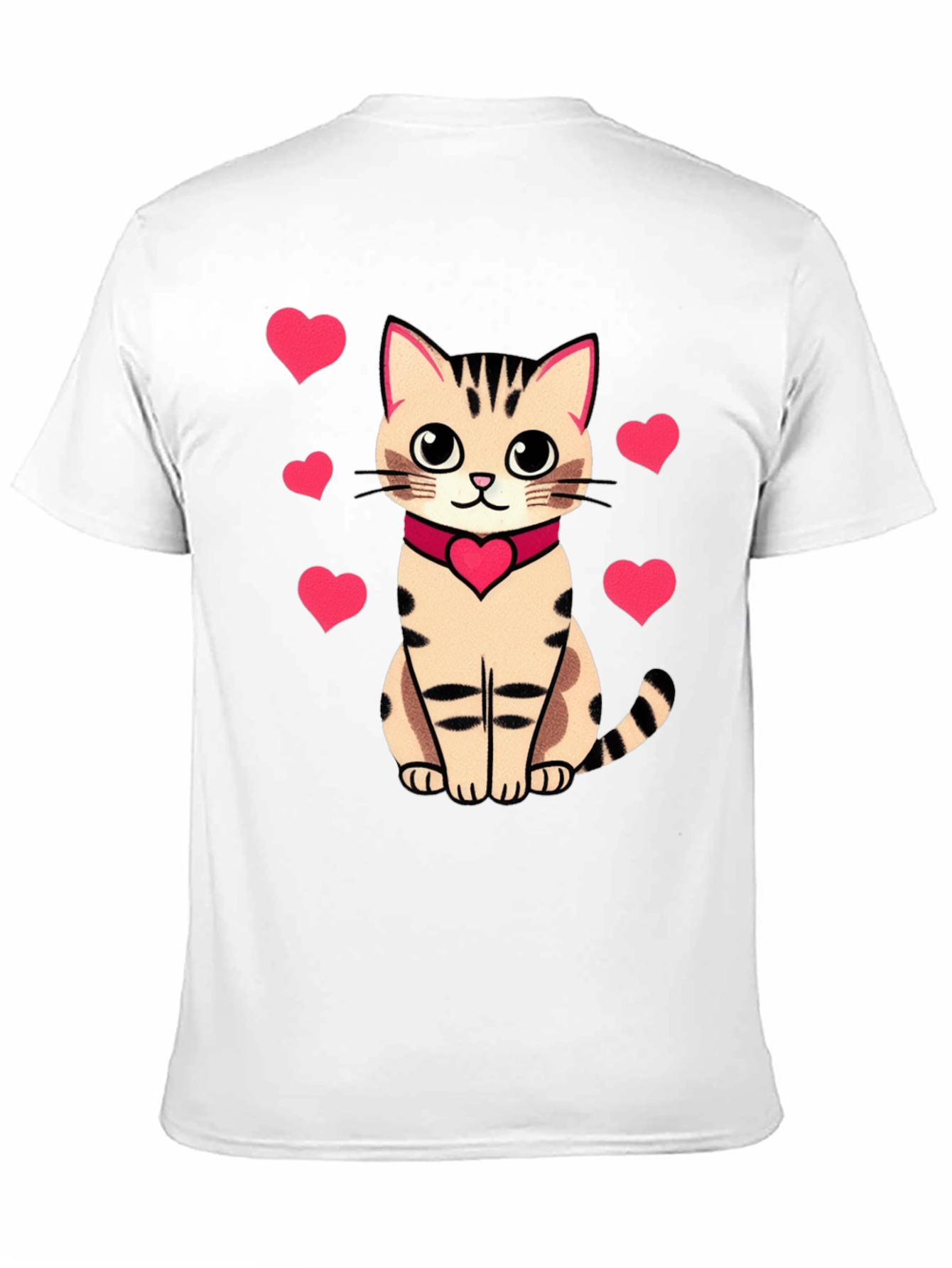 Cute Cat with Hearts Graphic Tee - Black