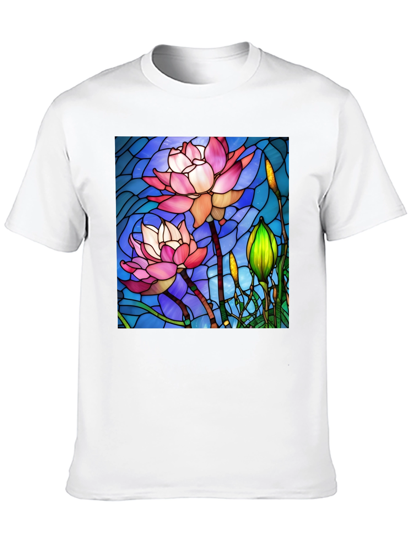 Lotus Flower Stained Glass Style Black T-Shirt