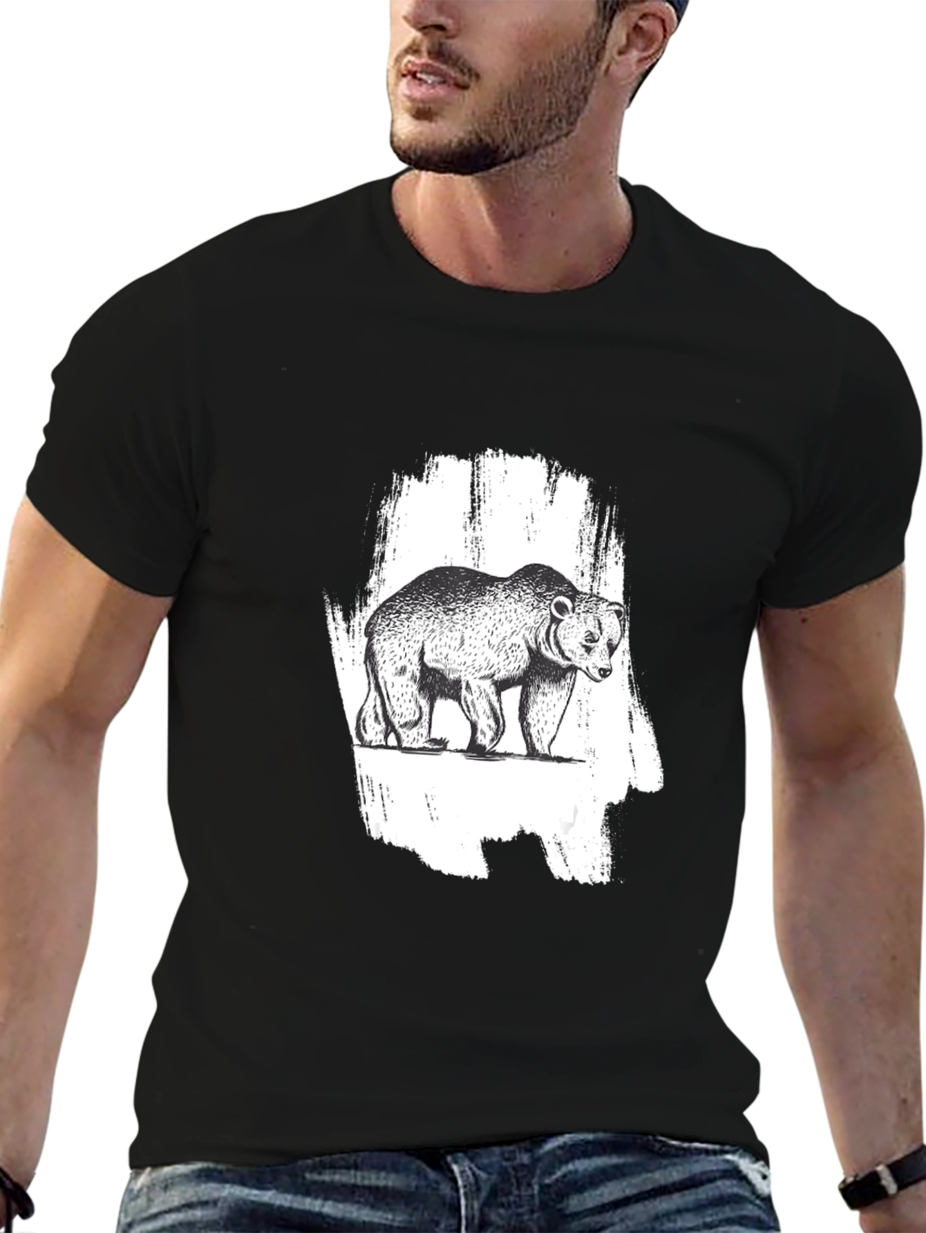 Bear Graphic Black T-Shirt - Nature Inspired Tee