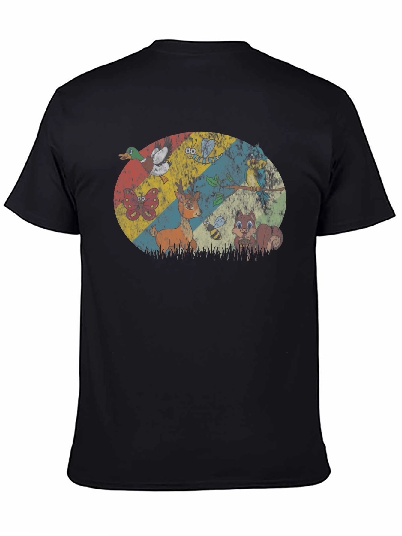 Retro Animals Graphic Print Black T-Shirt