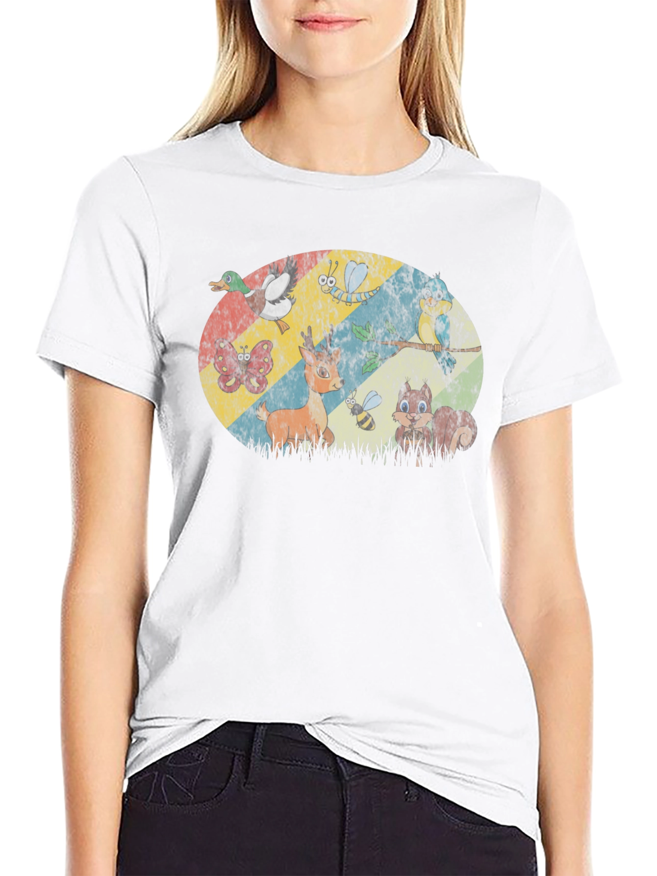 Retro Animals Graphic Print Black T-Shirt