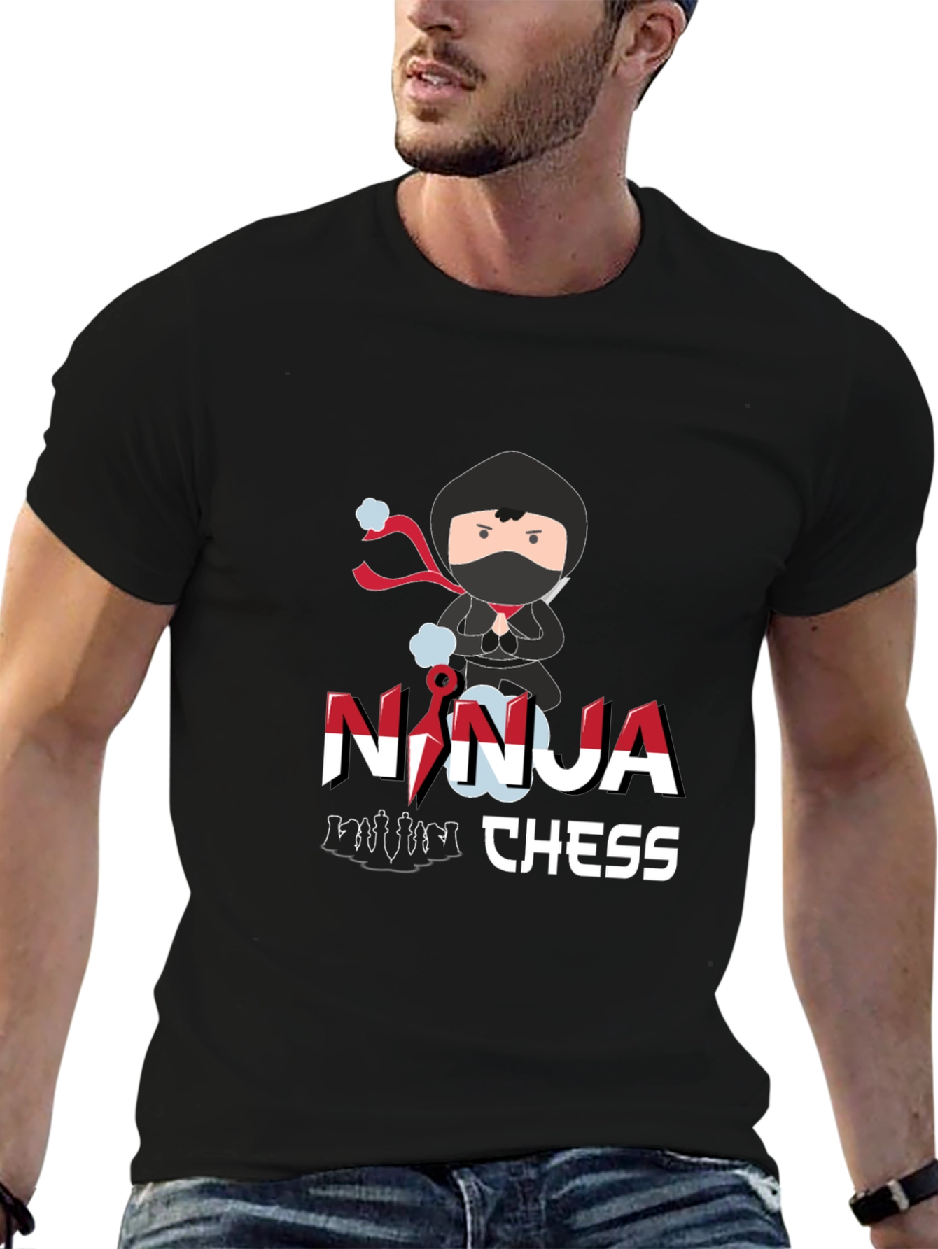 Ninja Chess Graphic T-Shirt - Black Cotton Tee