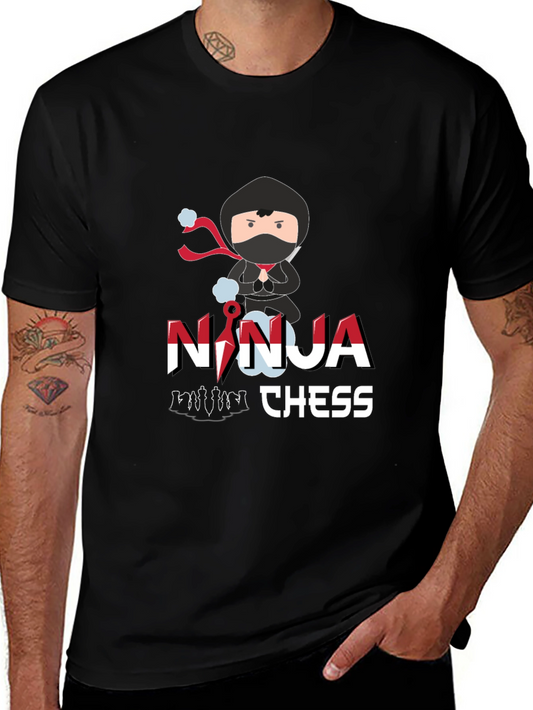 Ninja Chess Graphic T-Shirt - Black Cotton Tee
