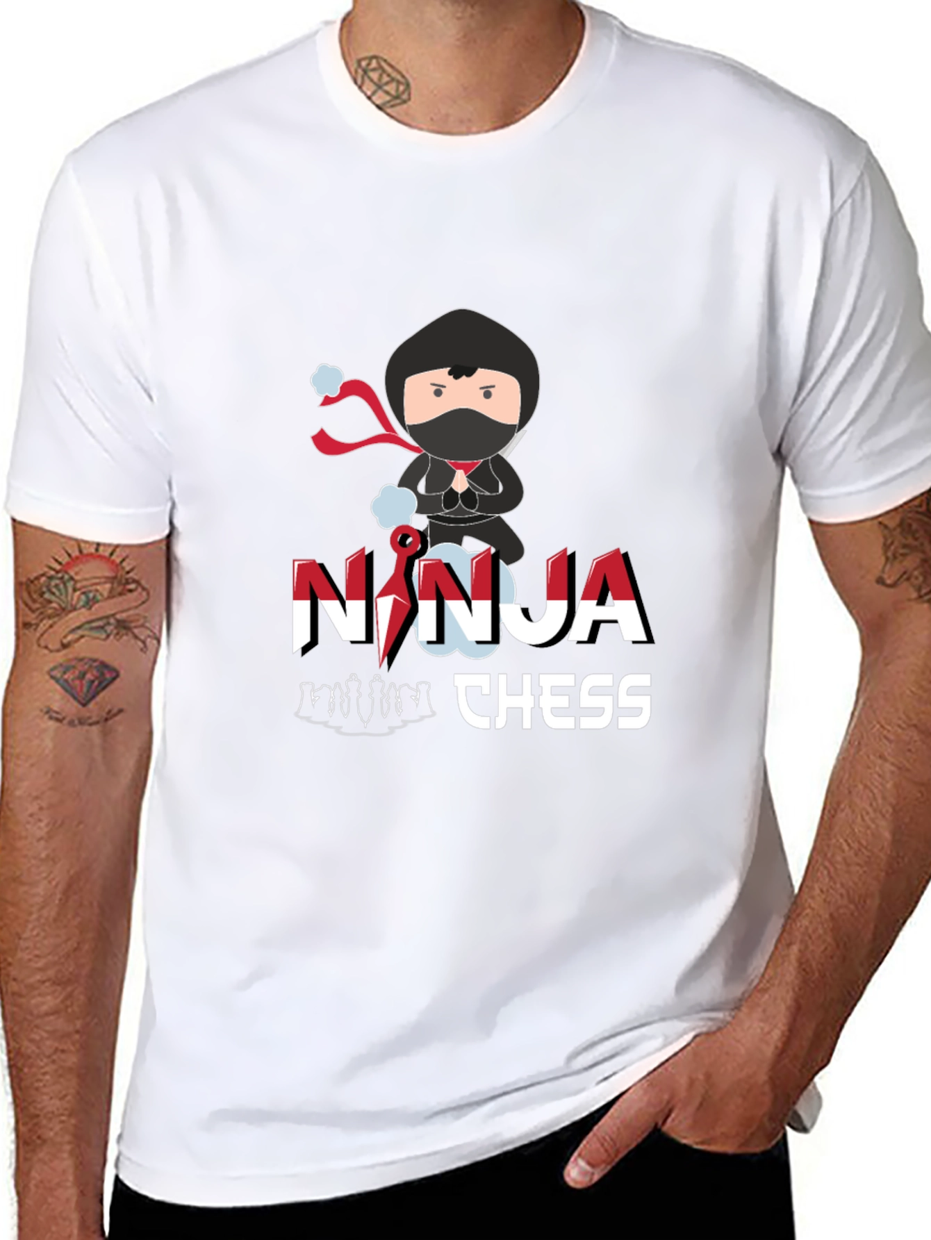 Ninja Chess Graphic T-Shirt - Black Cotton Tee