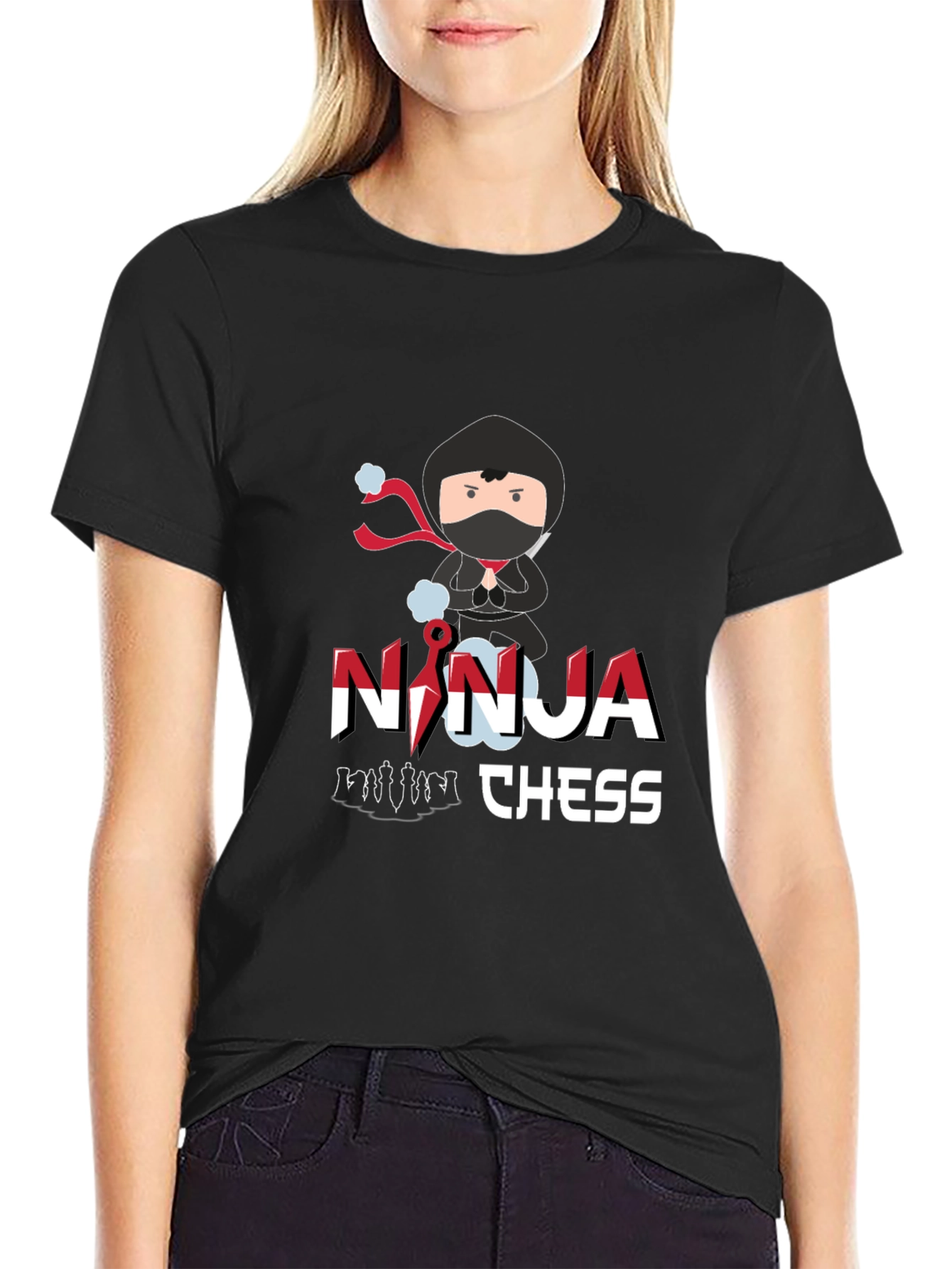 Ninja Chess Graphic T-Shirt - Black Cotton Tee